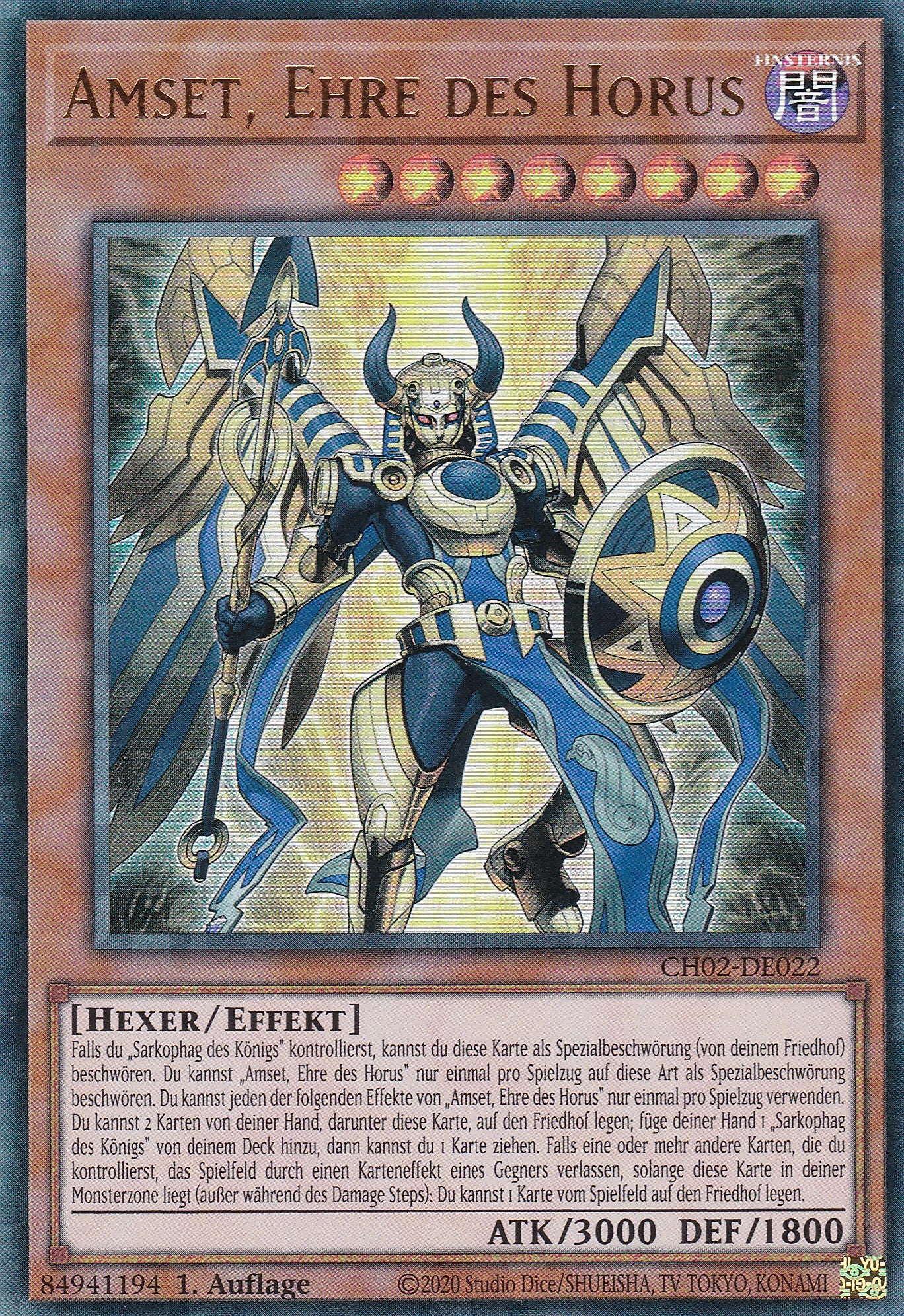Amset, Ehre des Horus - CH02-DE022 - Ultra Rare - Deutsch - 1. Auflage - Yugioh - The Chronicles Deck: Spirit Charmers