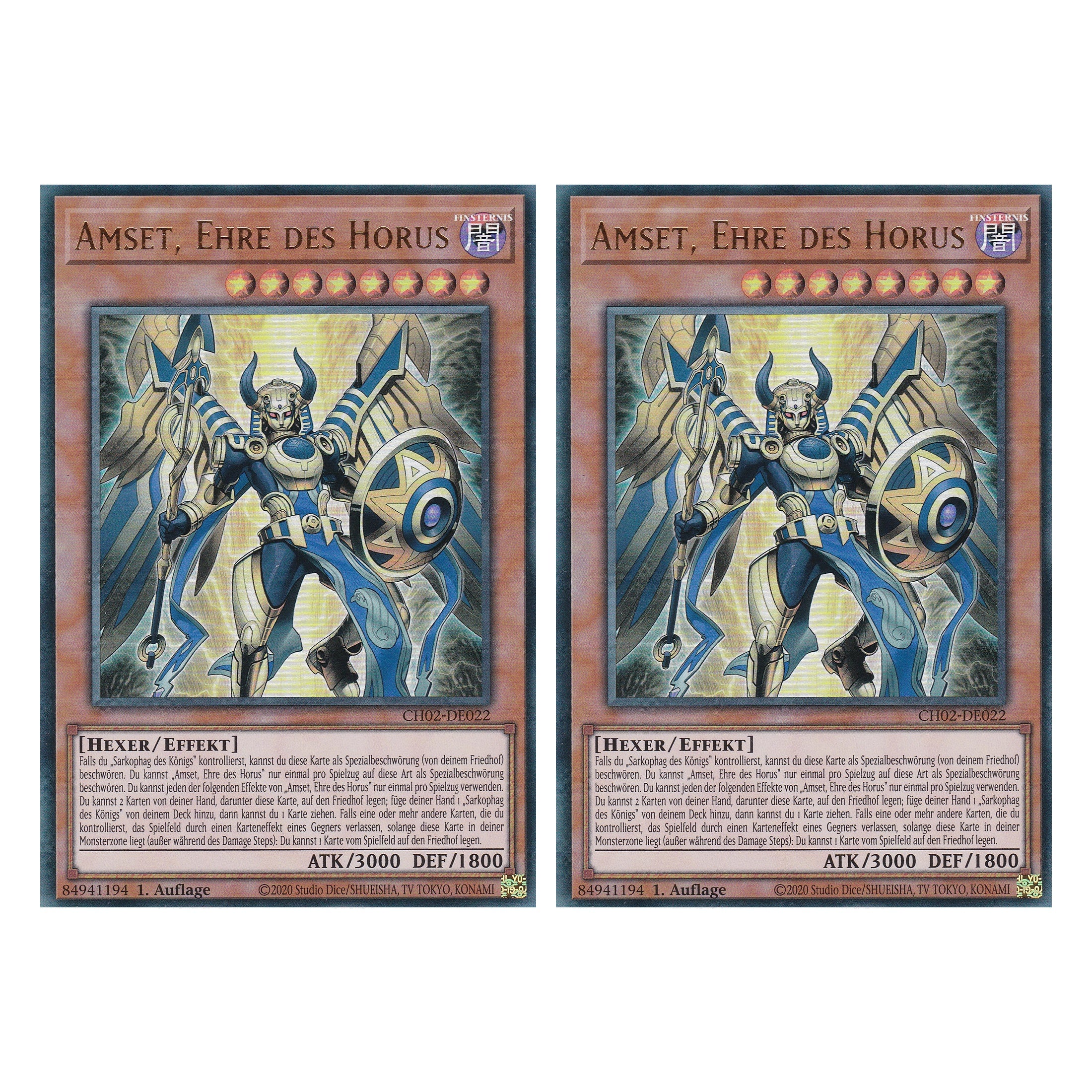 Amset, Ehre des Horus - CH02-DE022 - Ultra Rare - Deutsch - 1. Auflage - The Chronicles Deck: Spirit Charmers - Duo Set (2 Stück) - Yugioh