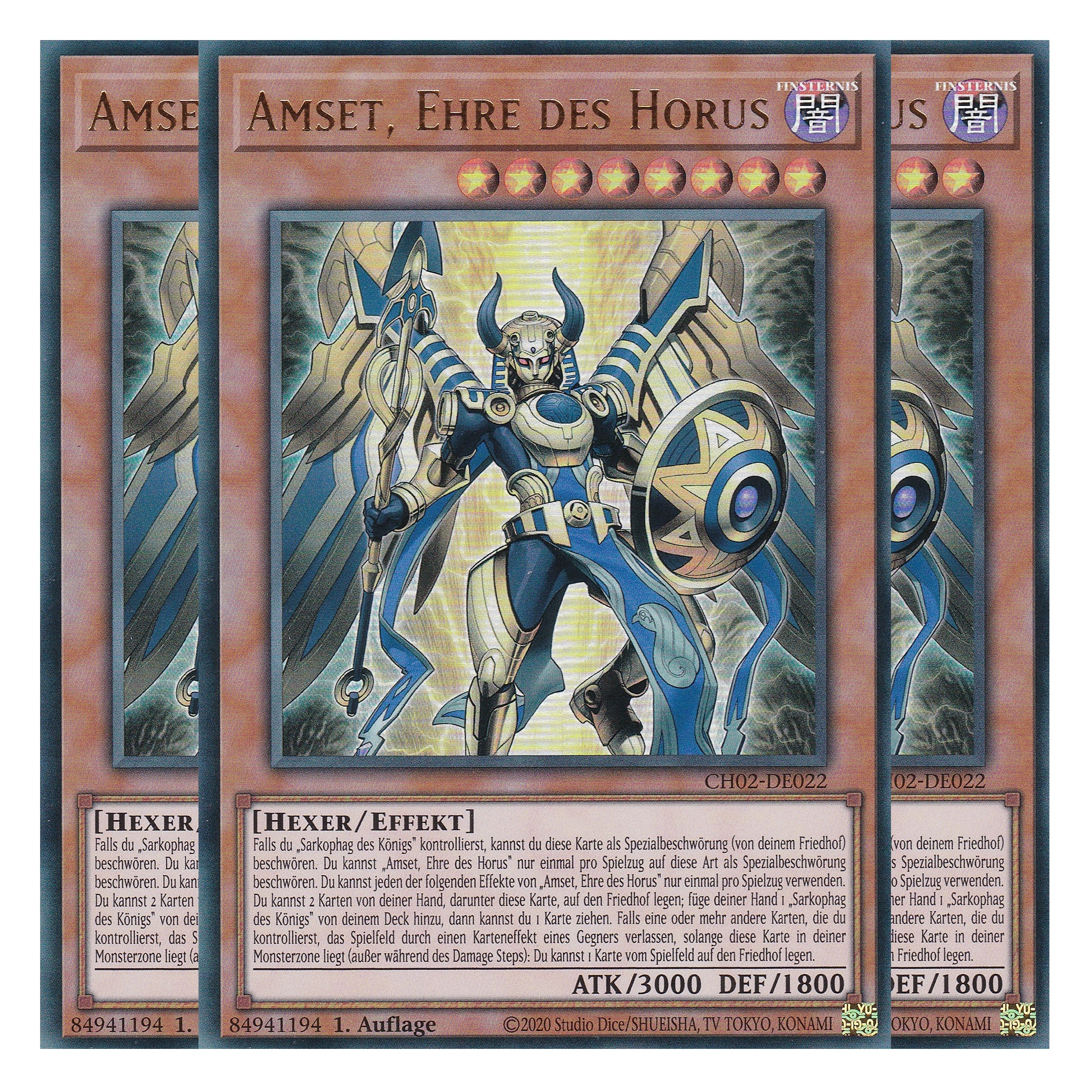 Amset, Ehre des Horus - CH02-DE022 - Ultra Rare - Deutsch - 1. Auflage - The Chronicles Deck: Spirit Charmers - Playset (3 Kopien)