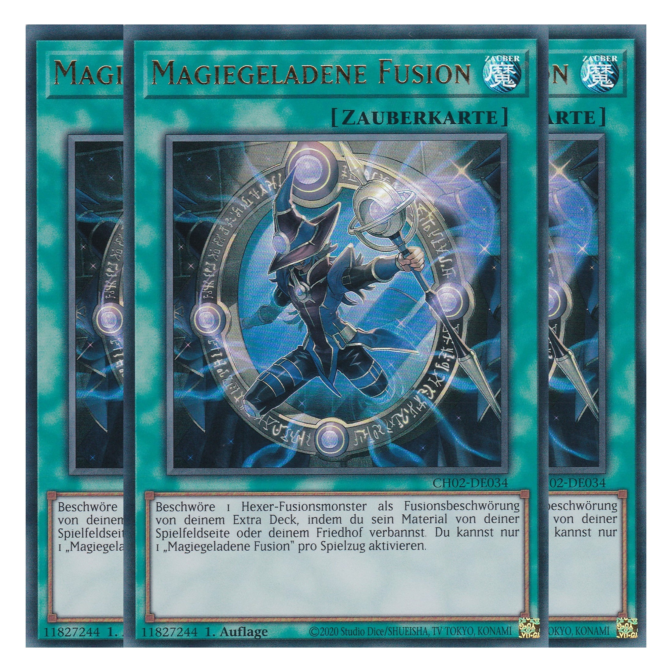Magiegeladene Fusion - CH02-DE034 - Ultra Rare - Deutsch - 1. Auflage - The Chronicles Deck: Spirit Charmers - Playset (3 Kopien)