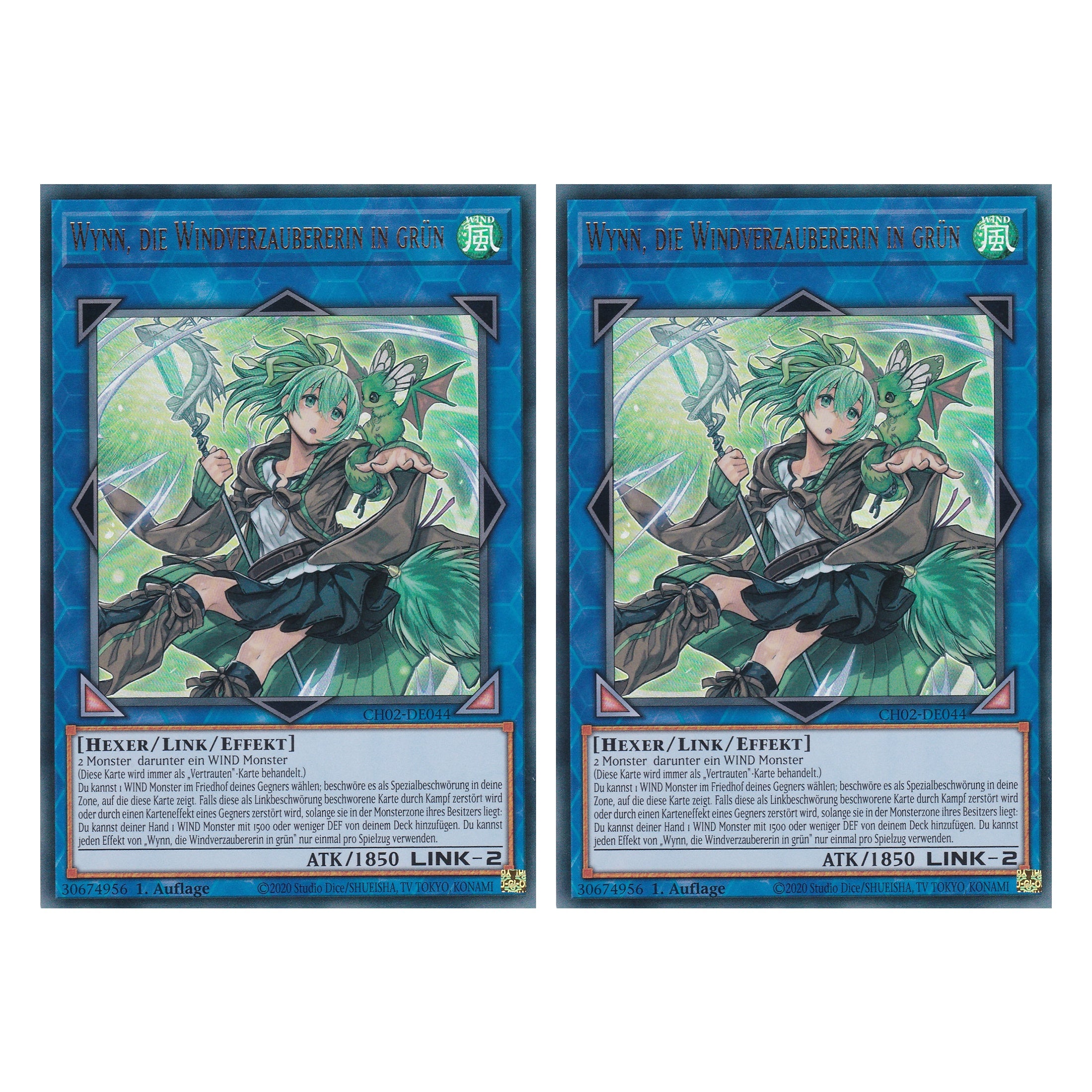 Wynn, die Windverzaubererin in grün - CH02-DE044 - Ultra Rare - Deutsch - 1. Auflage - The Chronicles Deck: Spirit Charmers - Duo Set (2 Stück) - Yu-Gi-Oh!
