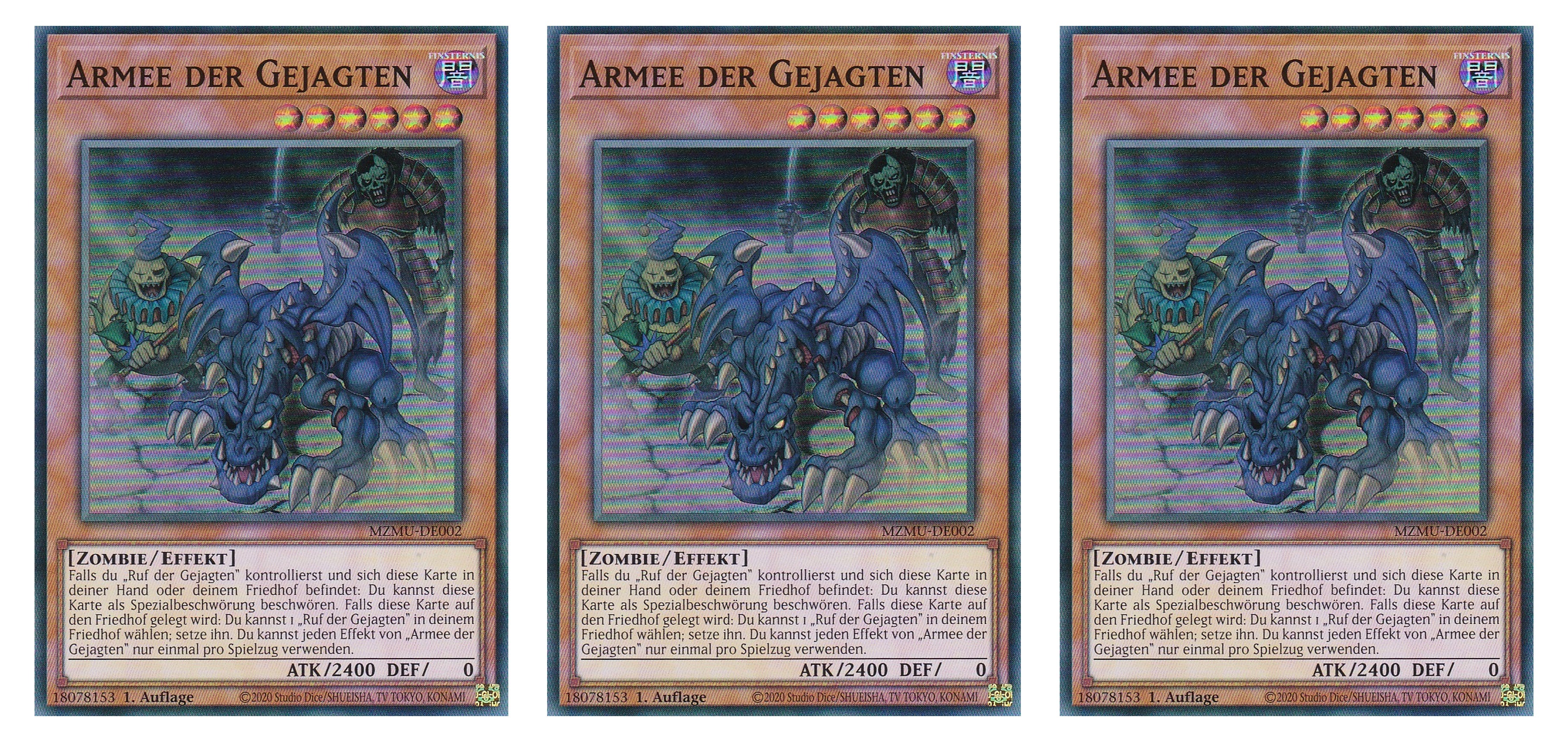 MZMU-DE002 - Armee der Gejagten - Playset (3 Kopien) - Super Rare - Deutsch - 1. Auflage - Maze of Muertos - Yugioh - mit LMS Fieldcenter-Karte