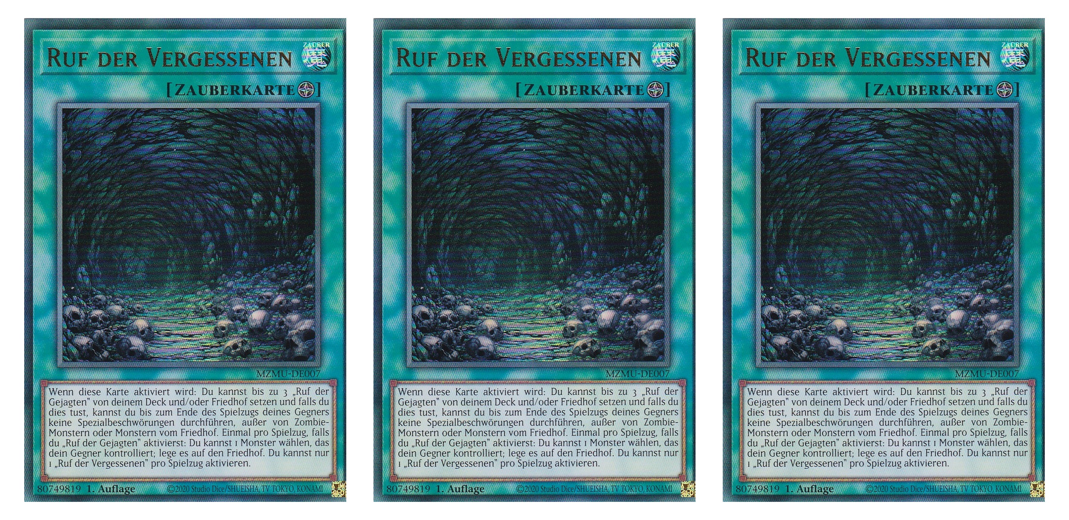MZMU-DE007 - Ruf der Vergessenen - Playset (3 Kopien) - Ultra Rare - Deutsch - 1. Auflage - Maze of Muertos - Yugioh - mit LMS Fieldcenter-Karte