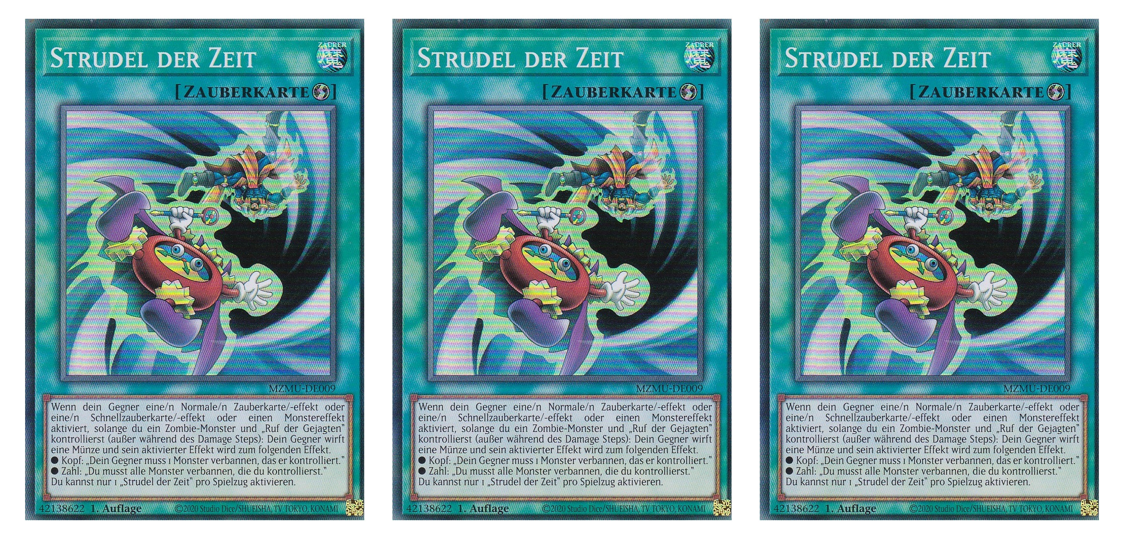 MZMU-DE009 - Strudel der Zeit - Playset (3 Kopien) - Super Rare - Deutsch - 1. Auflage - Maze of Muertos - Yugioh - mit LMS Fieldcenter-Karte