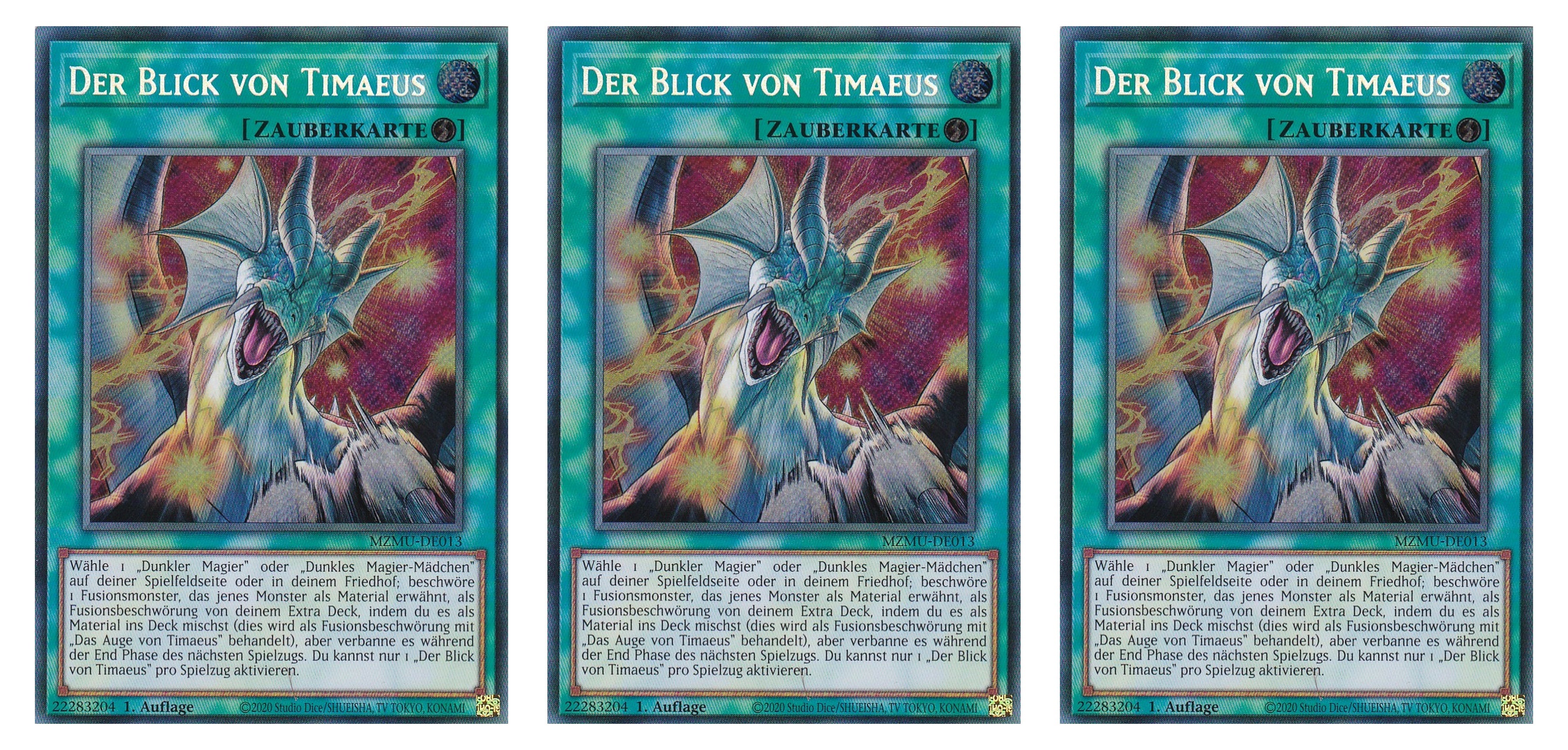 MZMU-DE013 - Der Blick von Timaeus - Playset (3 Kopien) - Secret Rare - Deutsch - 1. Auflage - Maze of Muertos - Yugioh - mit LMS Fieldcenter-Karte