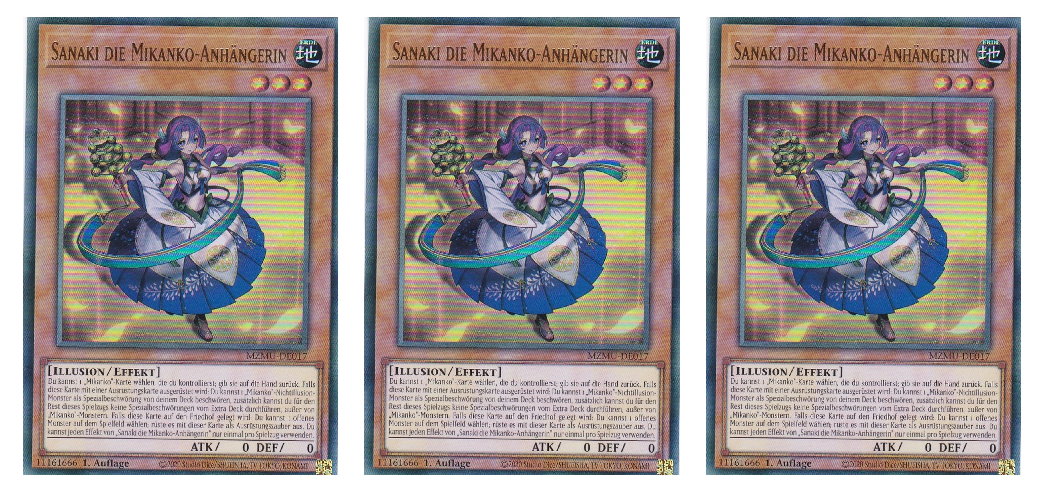MZMU-DE017 - Sanaki die Mikanko-Anhängerin - Playset (3 Kopien) - Ultra Rare - Deutsch - 1. Auflage - Maze of Muertos - Yugioh - mit LMS Fieldcenter-Karte