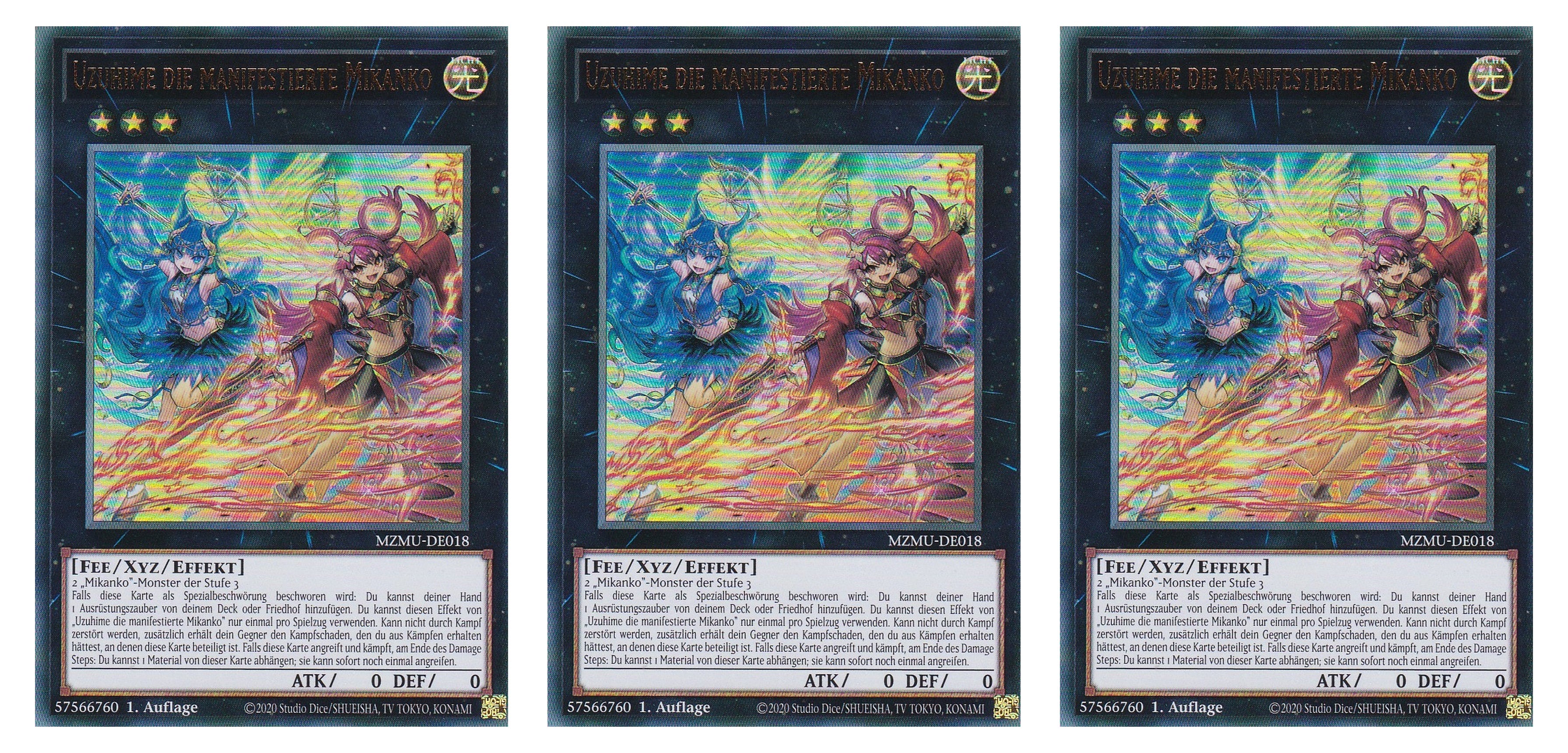 MZMU-DE018 - Uzuhime die Manifestierte Mikanko - Playset (3 Kopien) - Ultra Rare - Deutsch - 1. Auflage - Maze of Muertos - Yugioh - mit LMS Fieldcenter-Karte