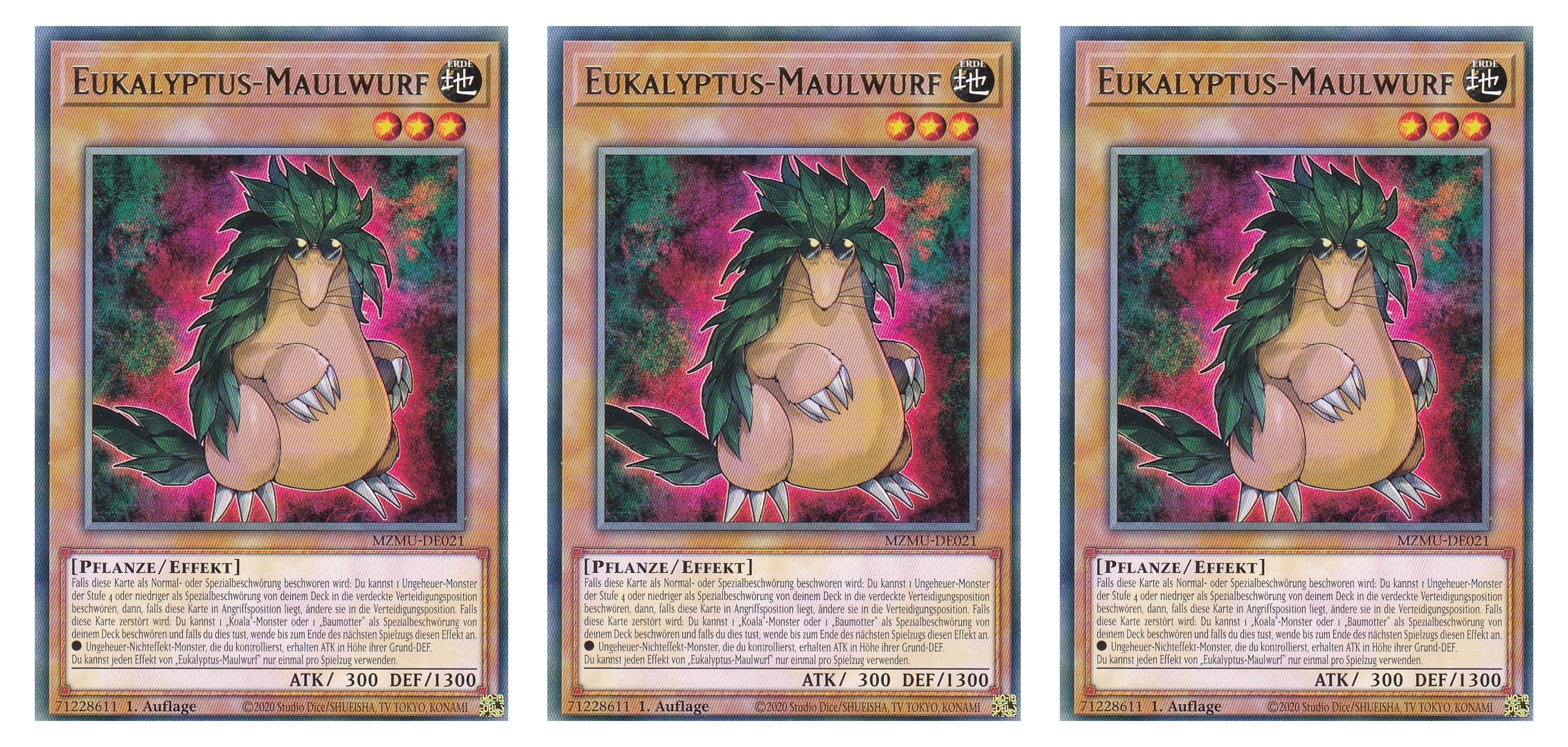 MZMU-DE021 - Eukalyptus-Maulwurf - Playset (3 Kopien) - Rare - Deutsch - 1. Auflage - Maze of Muertos - Yugioh - mit LMS Fieldcenter-Karte