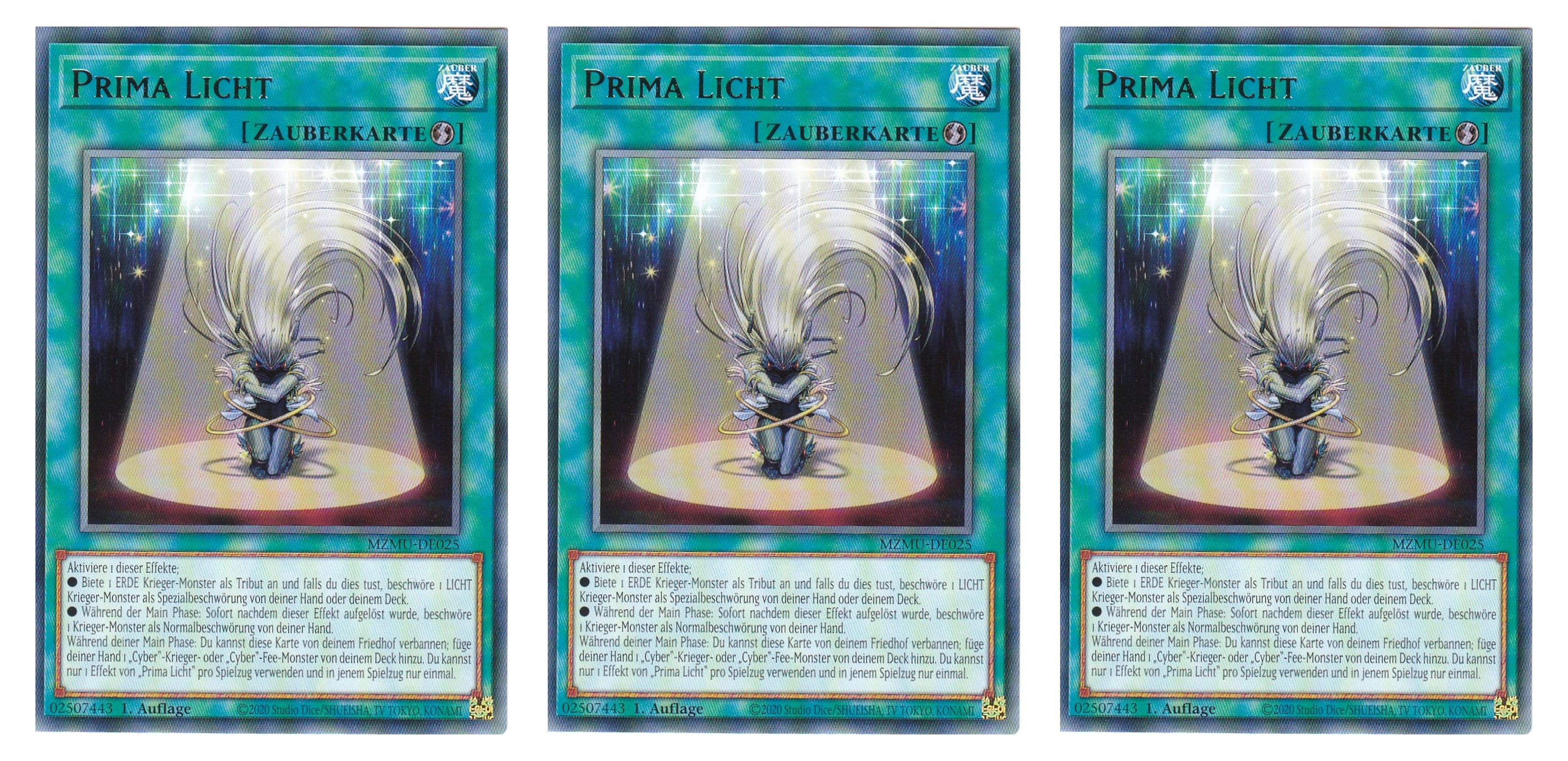 MZMU-DE025 - Prima-Licht - Playset (3 Kopien) - Rare - Deutsch - 1. Auflage - Maze of Muertos - Yugioh - mit LMS Fieldcenter-Karte