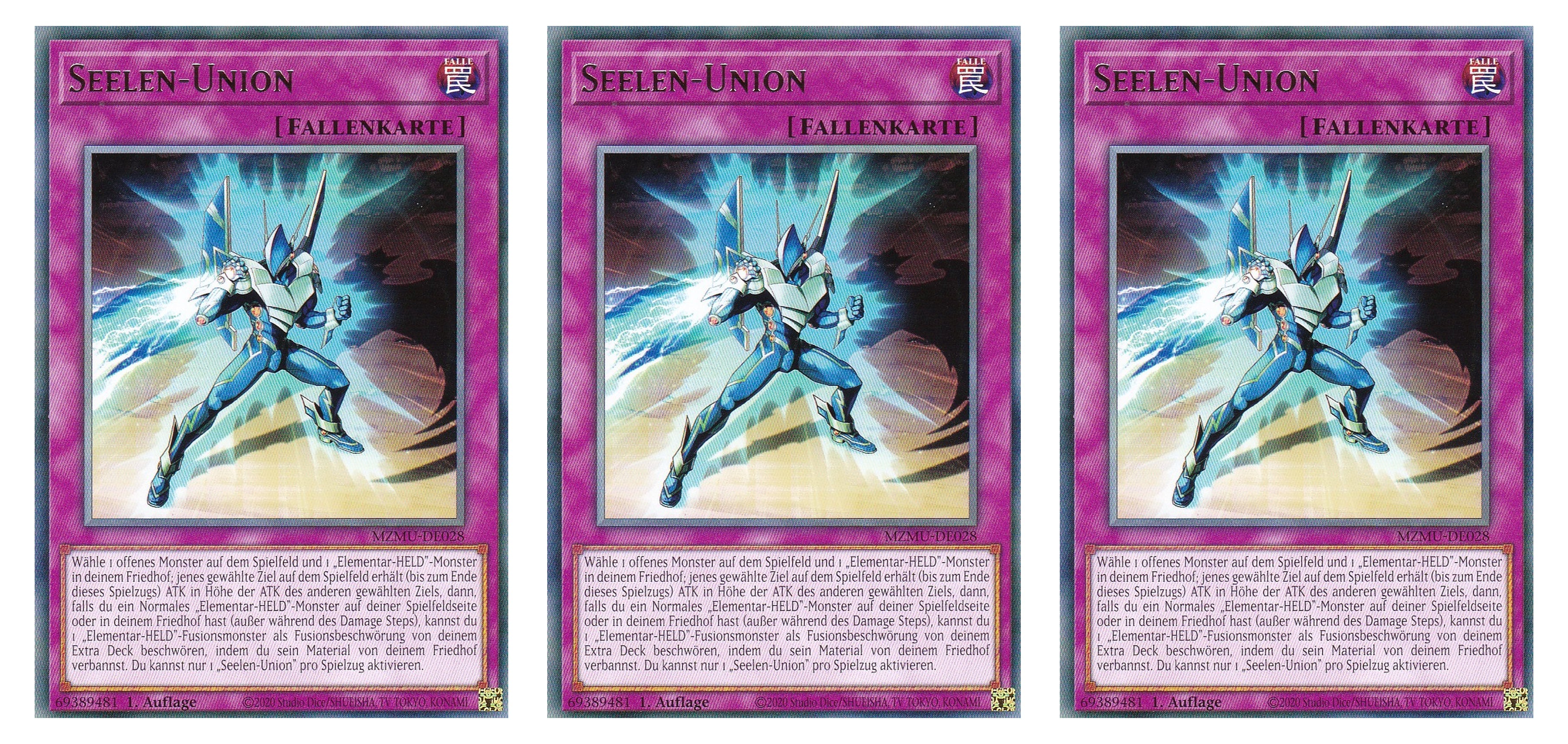 MZMU-DE028 - Seelen-Union - Playset (3 Kopien) - Rare - Deutsch - 1. Auflage - Maze of Muertos - Yugioh - mit LMS Fieldcenter-Karte