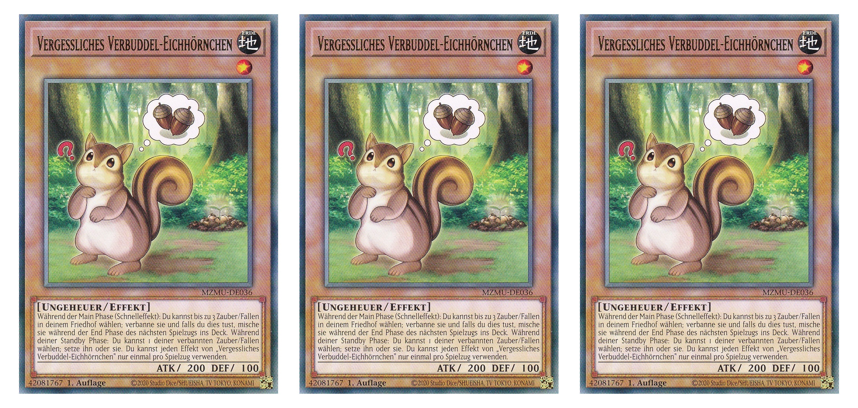MZMU-DE036 - Vergessliches Verbuddel-Eichhörnchen - Playset (3 Kopien) - Rare - Deutsch - 1. Auflage - Maze of Muertos - Yugioh - mit LMS Fieldcenter-Karte