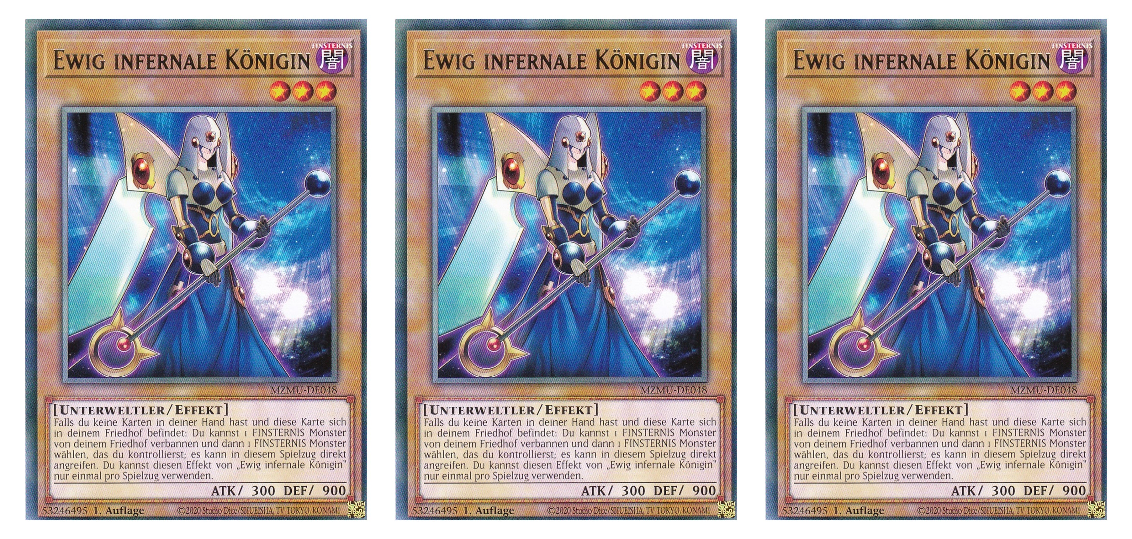 MZMU-DE048 - Ewig Infernale Königin - Playset (3 Kopien) - Rare - Deutsch - 1. Auflage - Maze of Muertos - Yugioh - mit LMS Fieldcenter-Karte