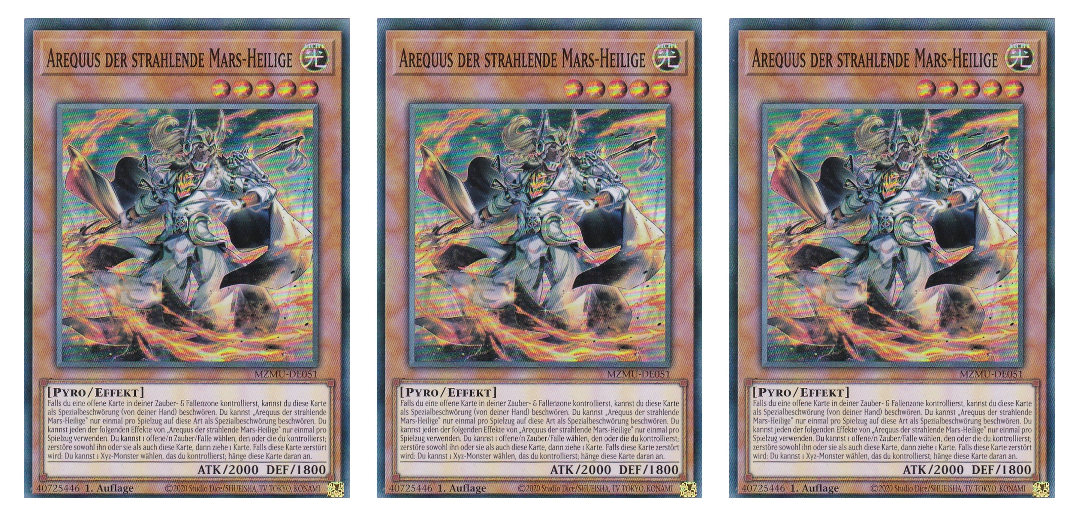 MZMU-DE051 - Arequus der Strahlende Mars-Heilige - Playset (3 Kopien) - Super Rare - Deutsch - 1. Auflage - Maze of Muertos - Yugioh - mit LMS Fieldcenter-Karte