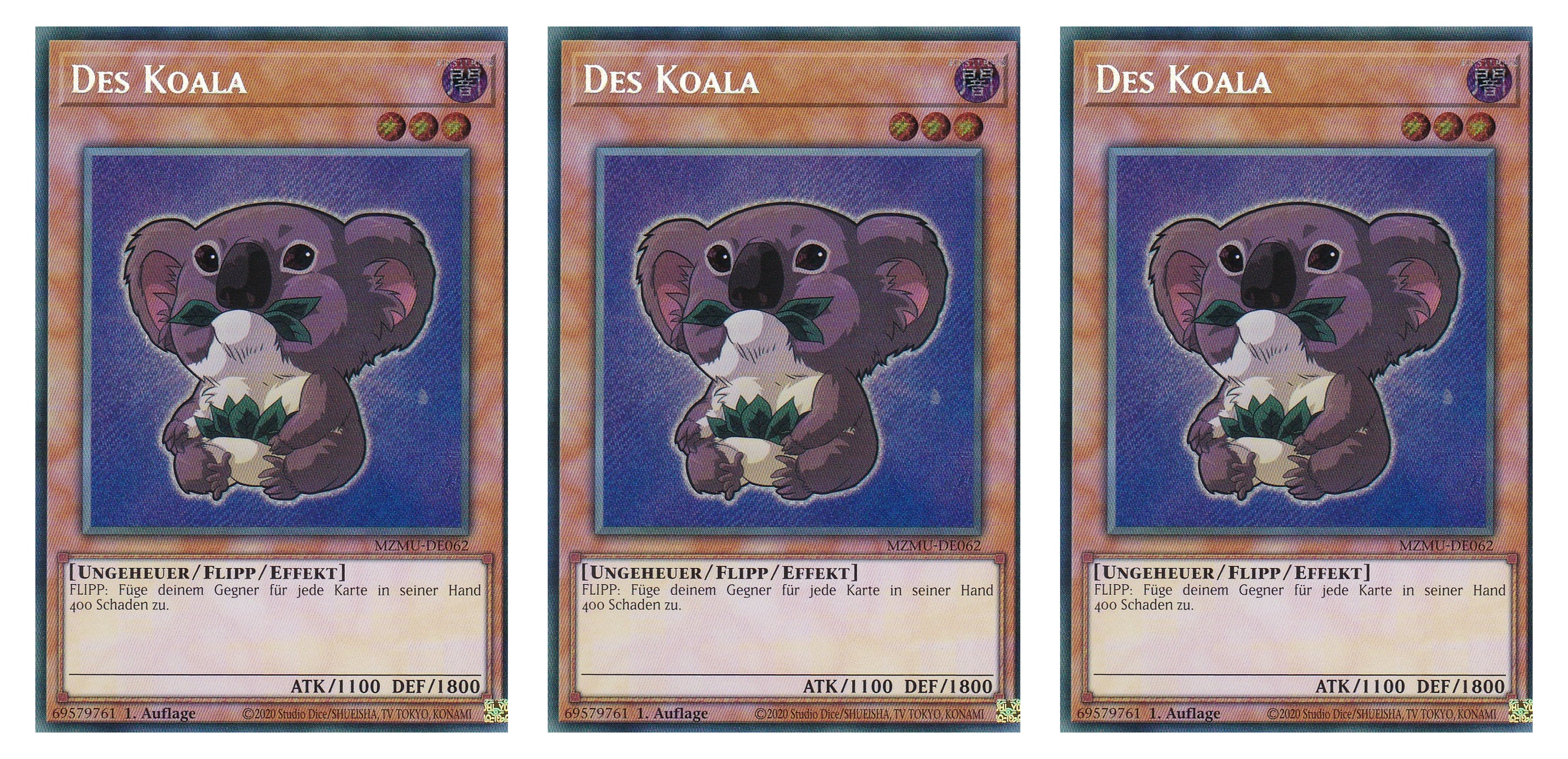 MZMU-DE062 - Des Koala - Playset (3 Kopien) - Secret Rare - Deutsch - 1. Auflage - Maze of Muertos - Yugioh - mit LMS Fieldcenter-Karte
