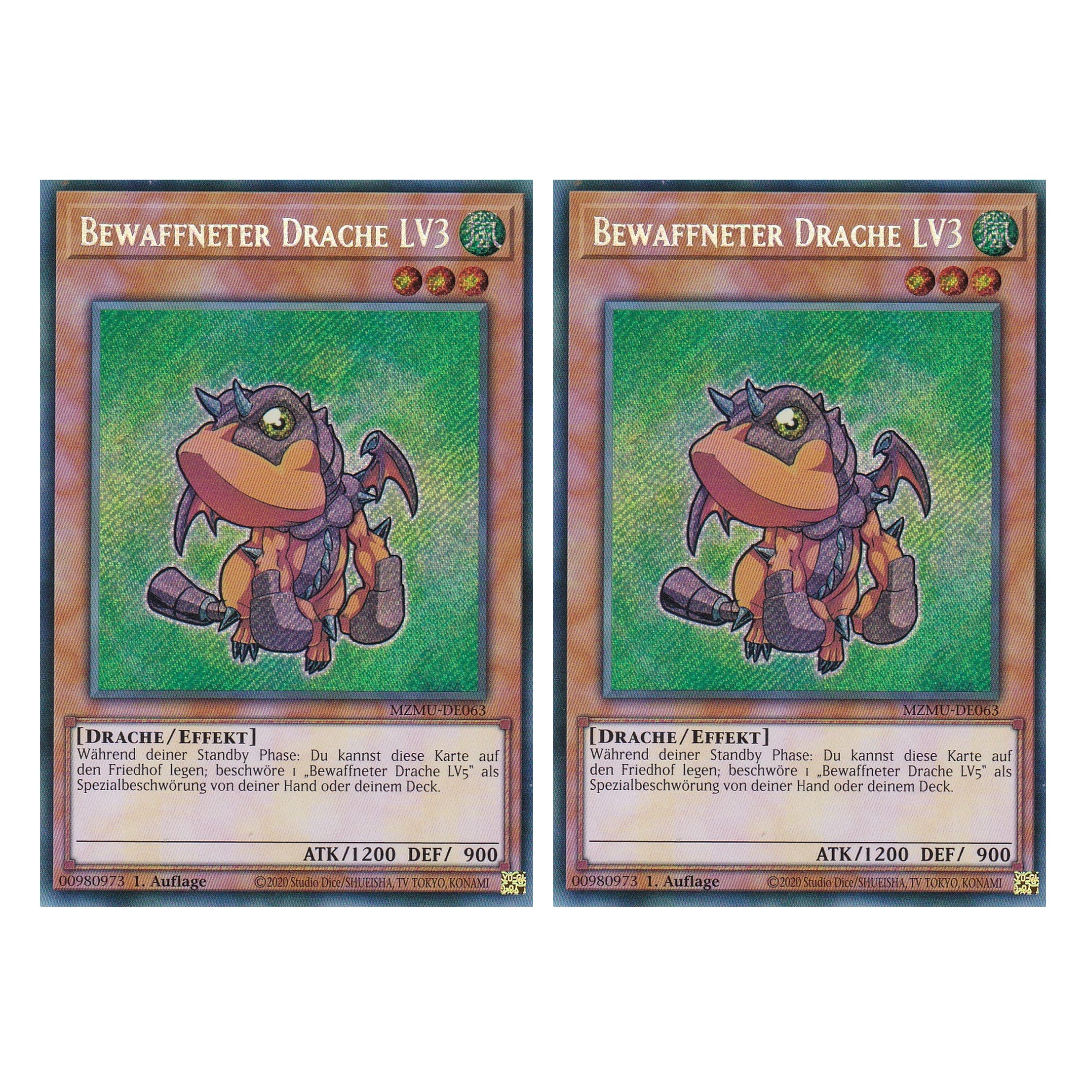 Bewaffneter Drache LV3 - MZMU-DE063 - Secret Rare - Deutsch - 1. Auflage - Maze of Muertos - Duo Set (2 Stück) - Yu-Gi-Oh!