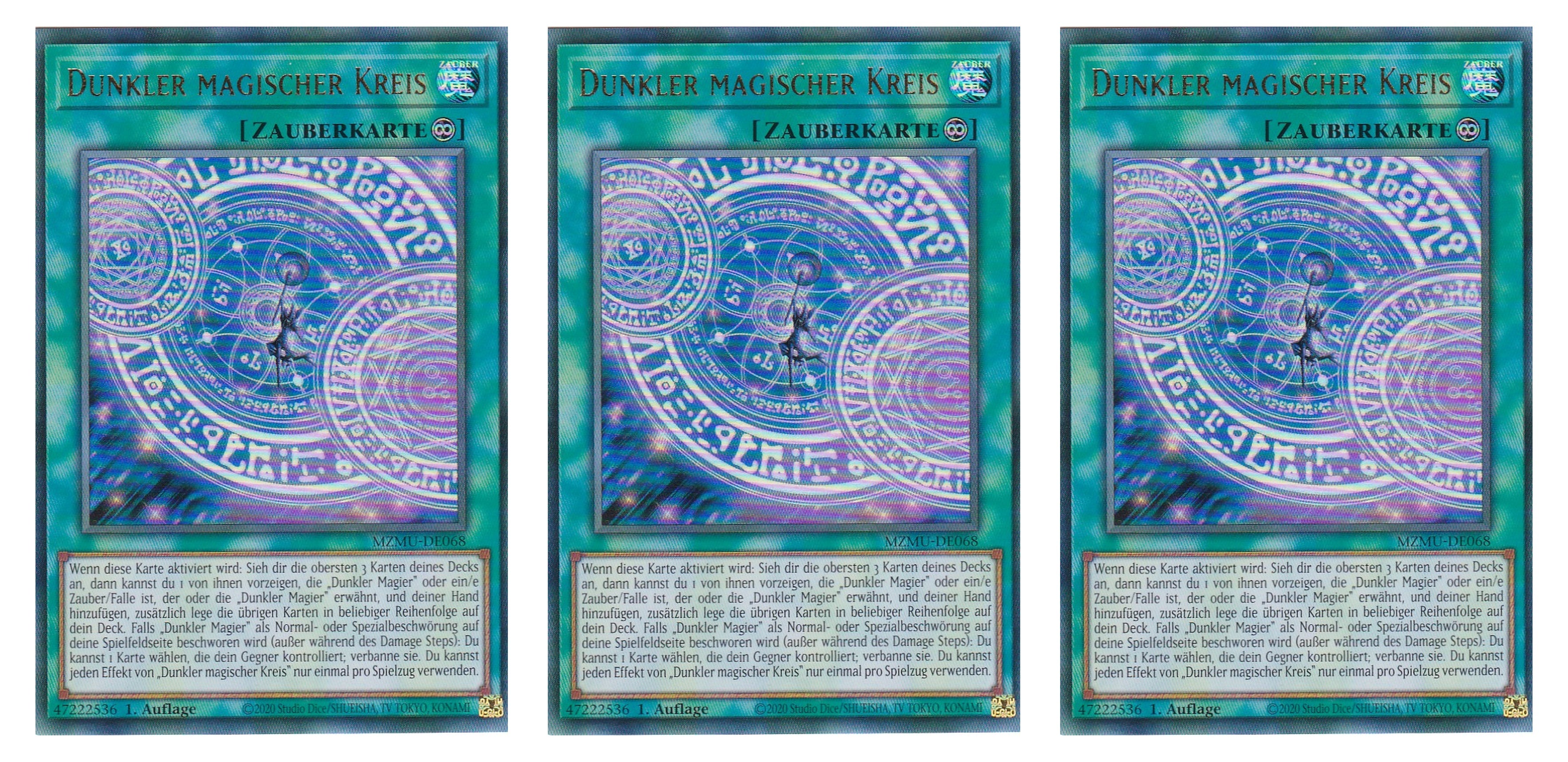 MZMU-DE068 - Dunkler Magischer Kreis - Playset (3 Kopien) - Ultra Rare - Deutsch - 1. Auflage - Maze of Muertos - Yugioh - mit LMS Fieldcenter-Karte