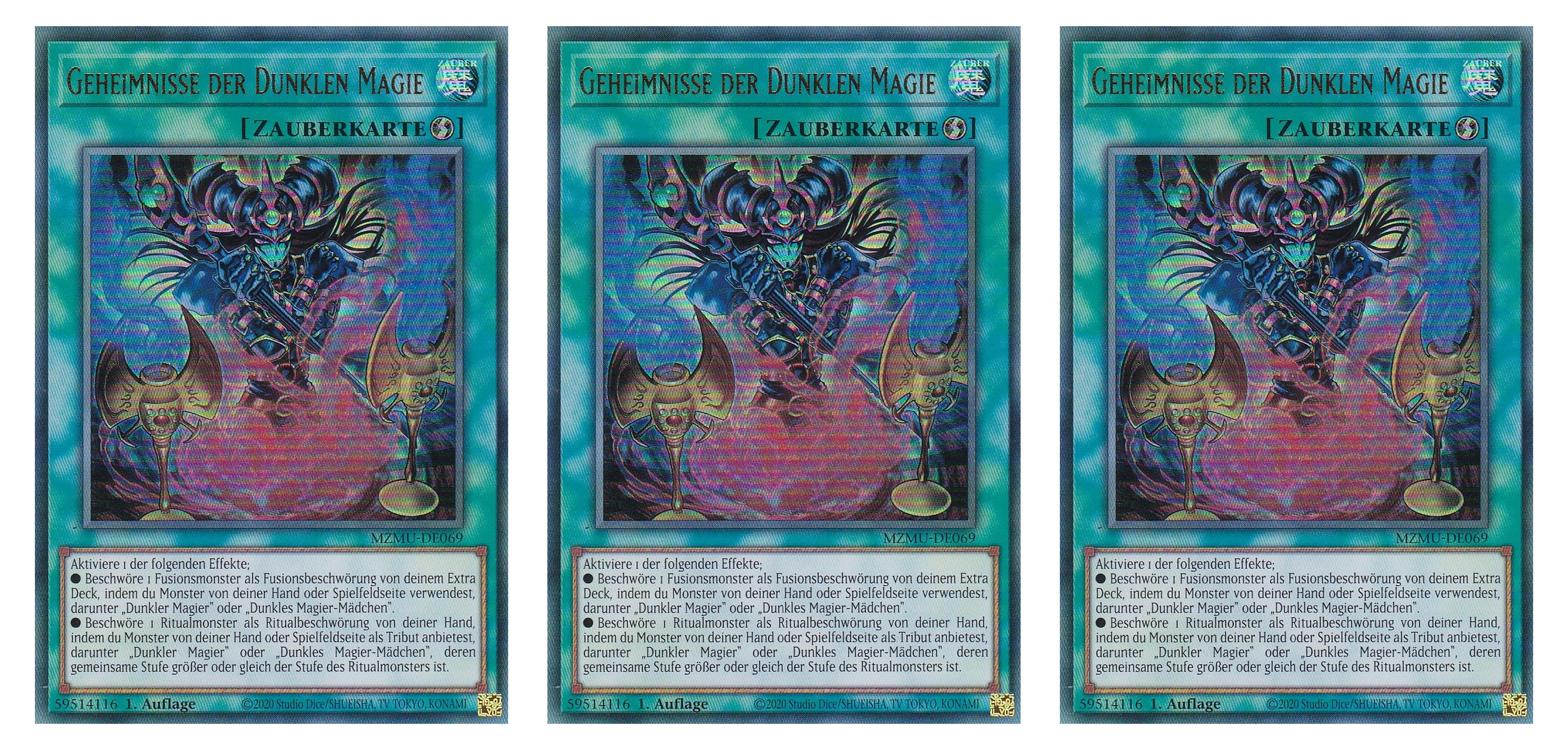 MZMU-DE069 - Geheimnisse der Dunklen Magie - Playset (3 Kopien) - Ultra Rare - Deutsch - 1. Auflage - Maze of Muertos - Yugioh - mit LMS Fieldcenter-Karte