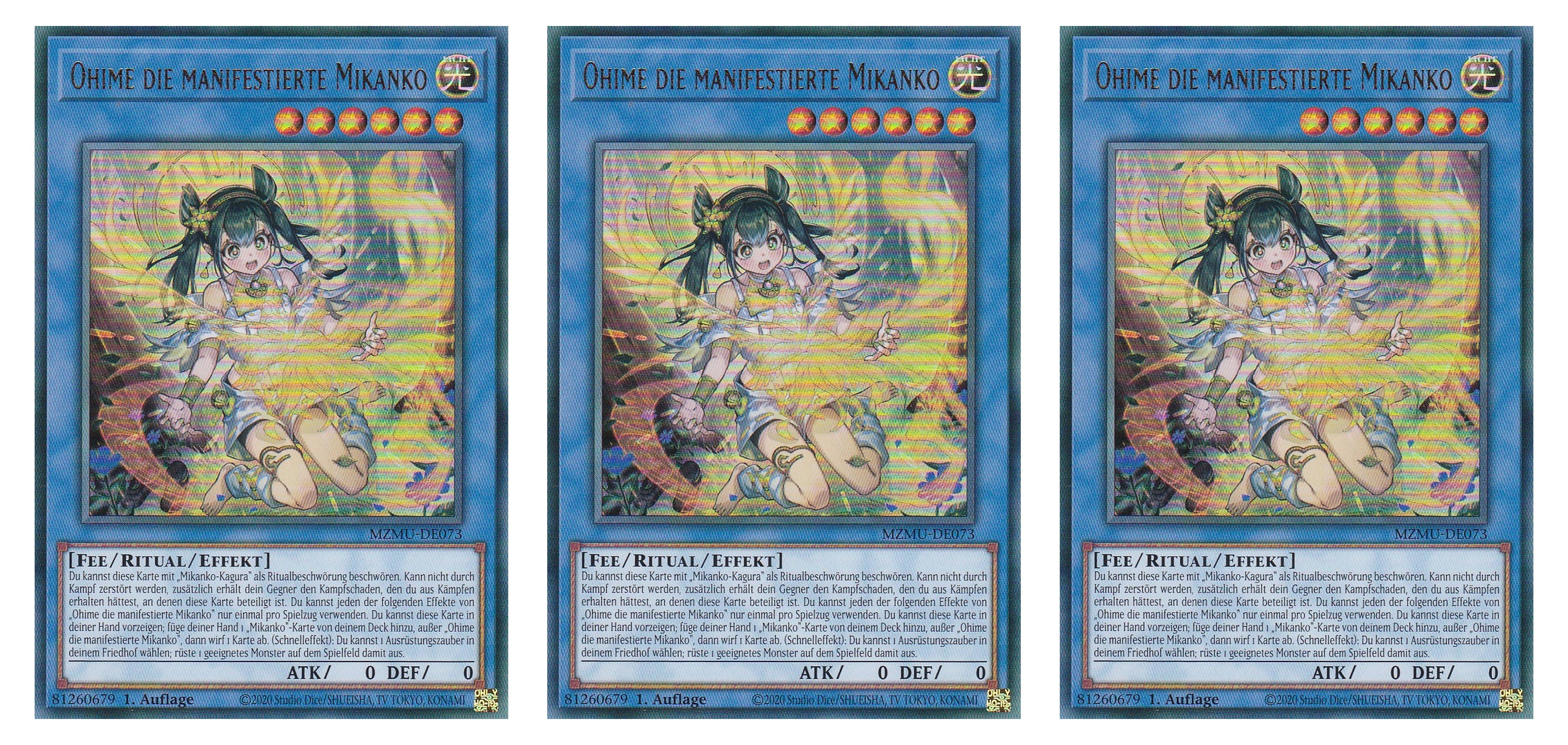MZMU-DE073 - Ohime die Manifestierte Mikanko - Playset (3 Kopien) - Ultra Rare - Deutsch - 1. Auflage - Maze of Muertos - Yugioh - mit LMS Fieldcenter-Karte