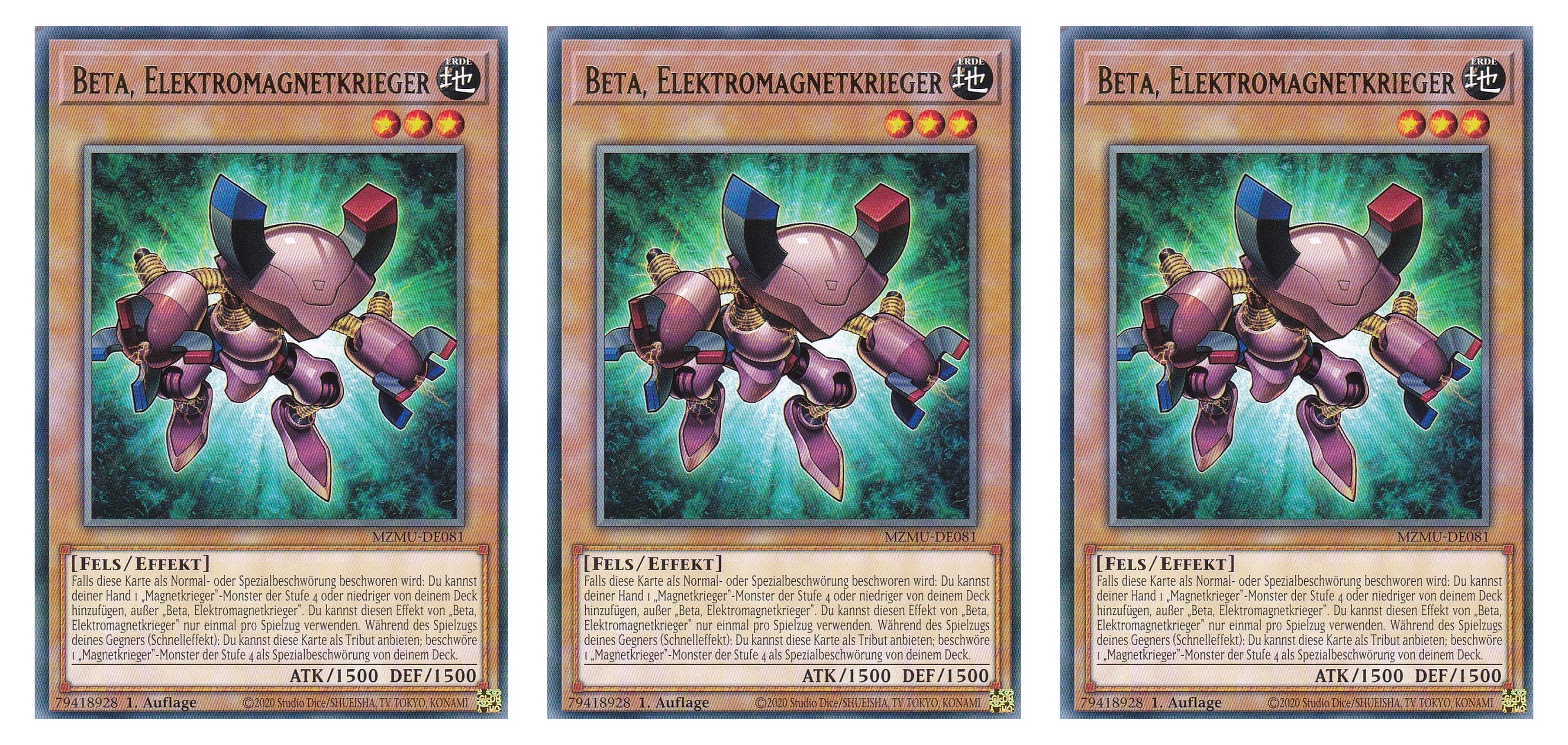 MZMU-DE081 - Beta, Elektromagnetkrieger - Playset (3 Kopien) - Rare - Deutsch - 1. Auflage - Maze of Muertos - Yugioh - mit LMS Fieldcenter-Karte
