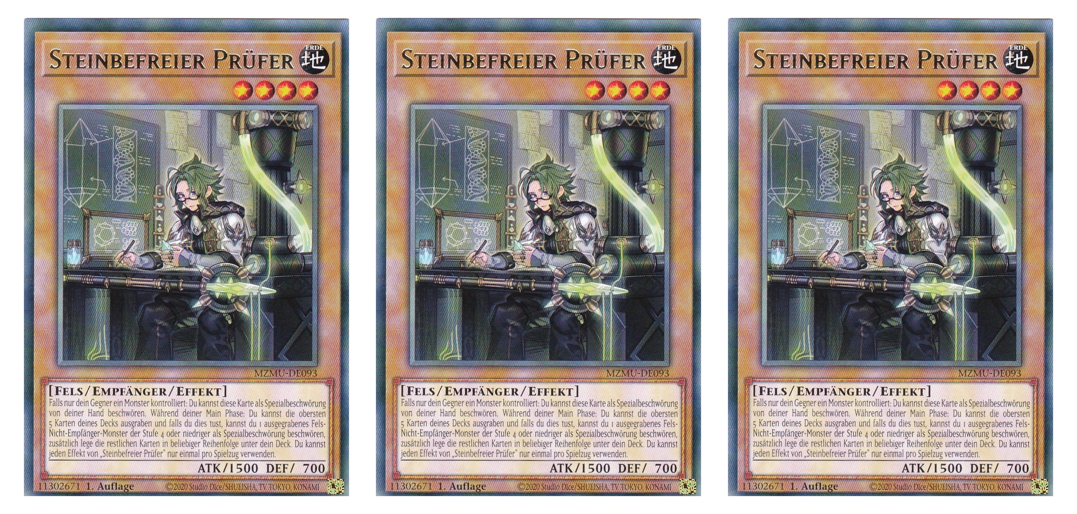 MZMU-DE093 - Steinbefreier Prüfer - Playset (3 Kopien) - Rare - Deutsch - 1. Auflage - Maze of Muertos - Yugioh - mit LMS Fieldcenter-Karte