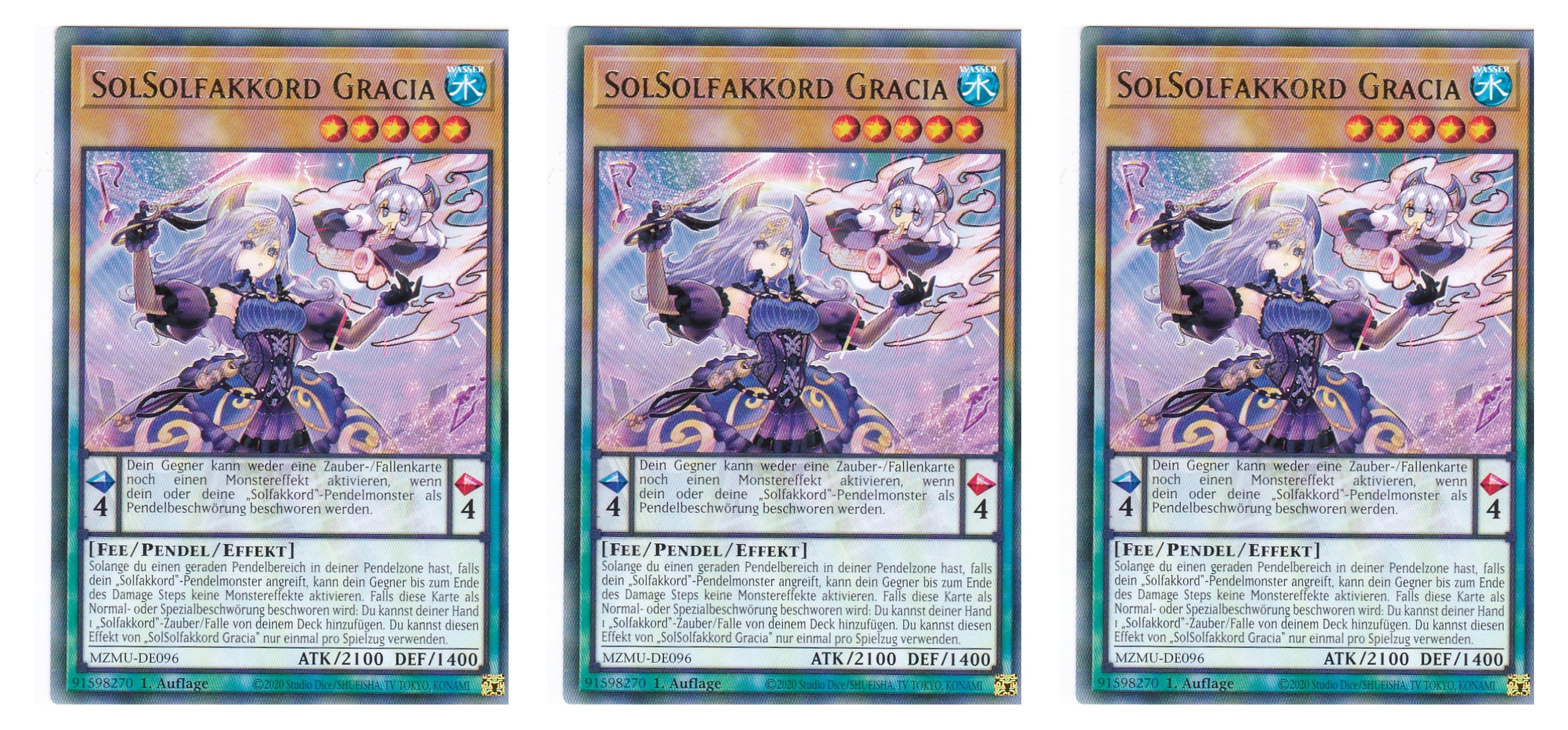 MZMU-DE096 - SolSolfakkord Gracia - Playset (3 Kopien) - Rare - Deutsch - 1. Auflage - Maze of Muertos - Yugioh - mit LMS Fieldcenter-Karte