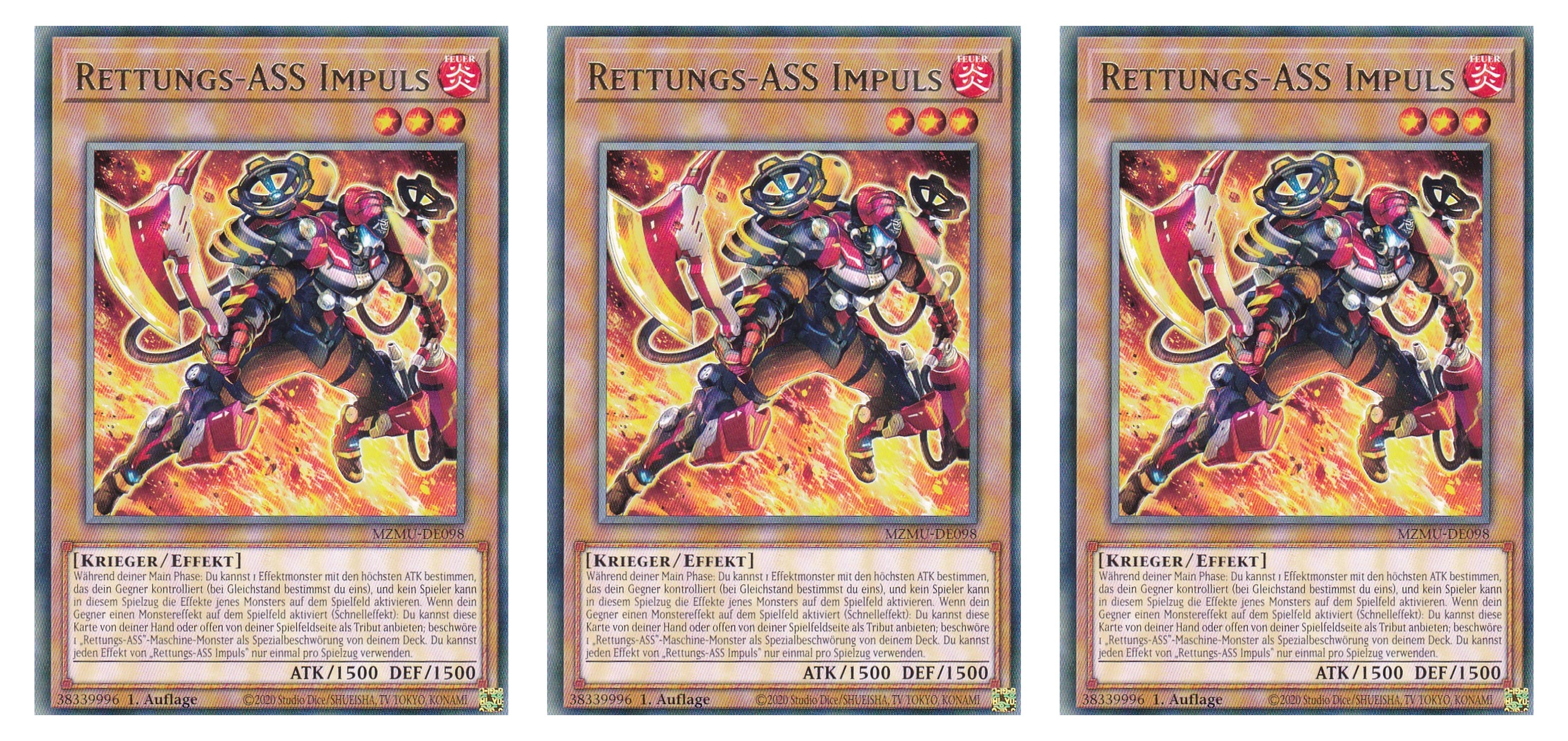 MZMU-DE098 - Rettungs-Ass Impuls - Playset (3 Kopien) - Rare - Deutsch - 1. Auflage - Maze of Muertos - Yugioh - mit LMS Fieldcenter-Karte