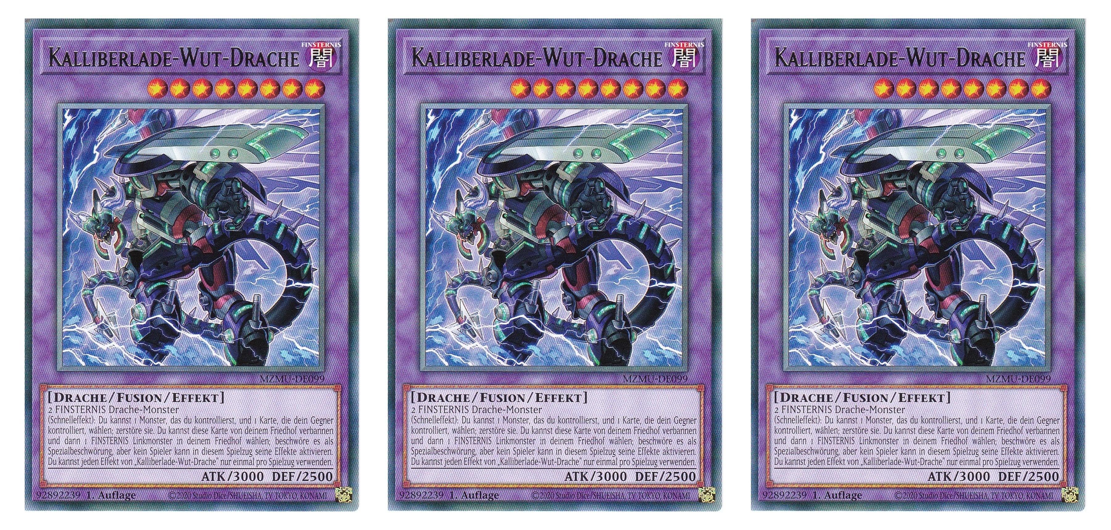 MZMU-DE099 - Kalliberlade-Wutdrache - Playset (3 Kopien) - Rare - Deutsch - 1. Auflage - Maze of Muertos - Yugioh - mit LMS Fieldcenter-Karte