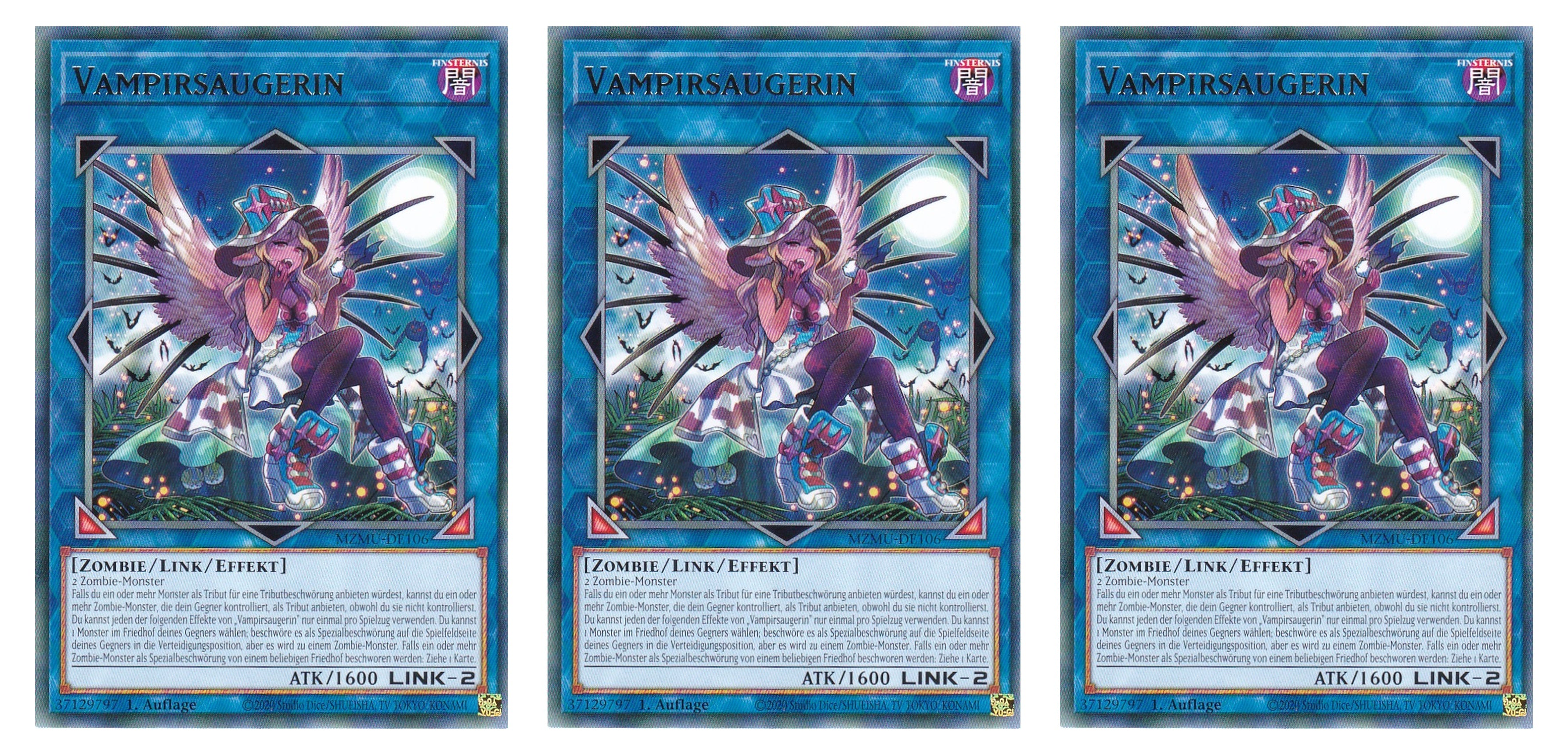 MZMU-DE106 - Vampirsaugerin - Playset (3 Kopien) - Rare - Deutsch - 1. Auflage - Maze of Muertos - Yugioh - mit LMS Fieldcenter-Karte