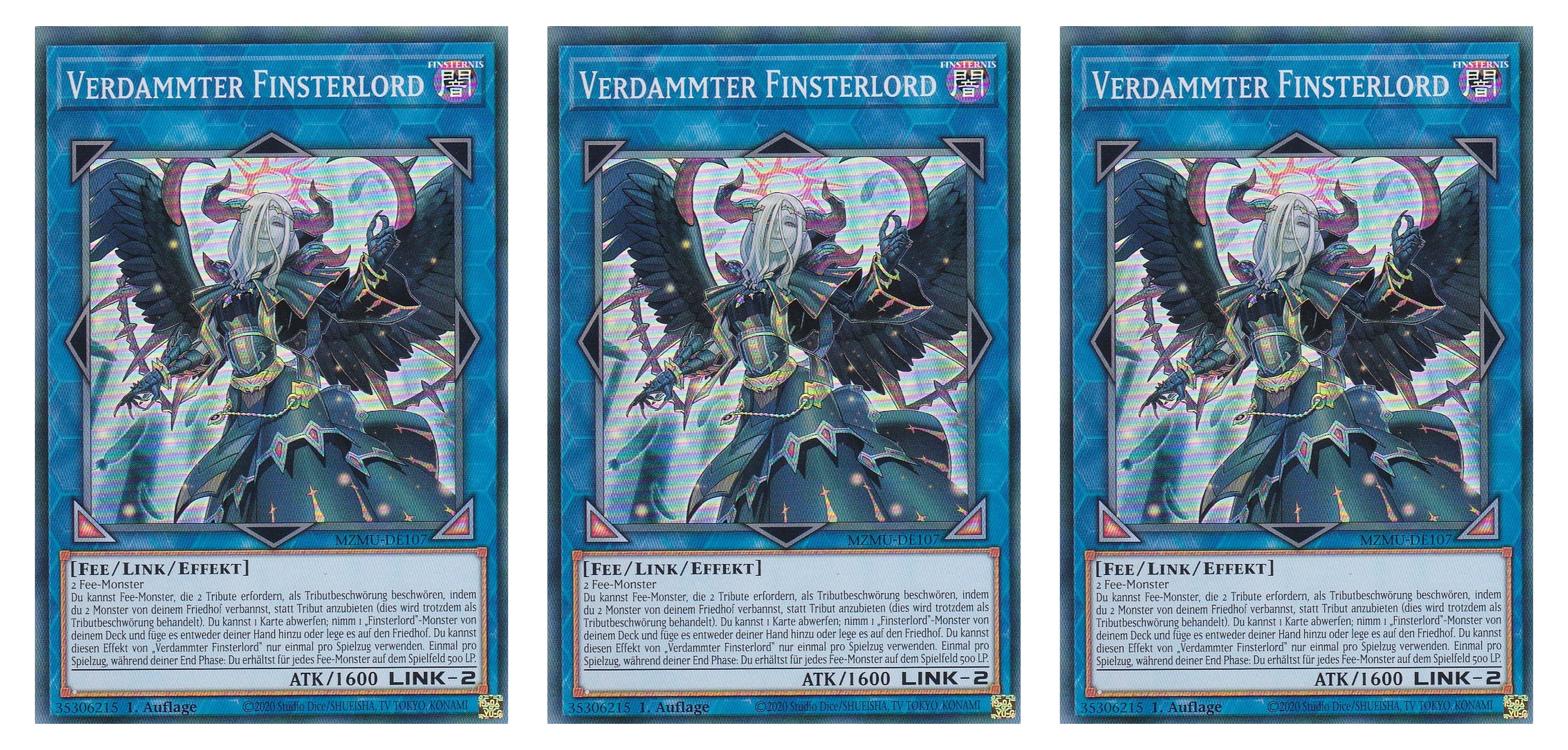 MZMU-DE107 - Verdammter Finsterlord - Playset (3 Kopien) - Super Rare - Deutsch - 1. Auflage - Maze of Muertos - Yugioh - mit LMS Fieldcenter-Karte