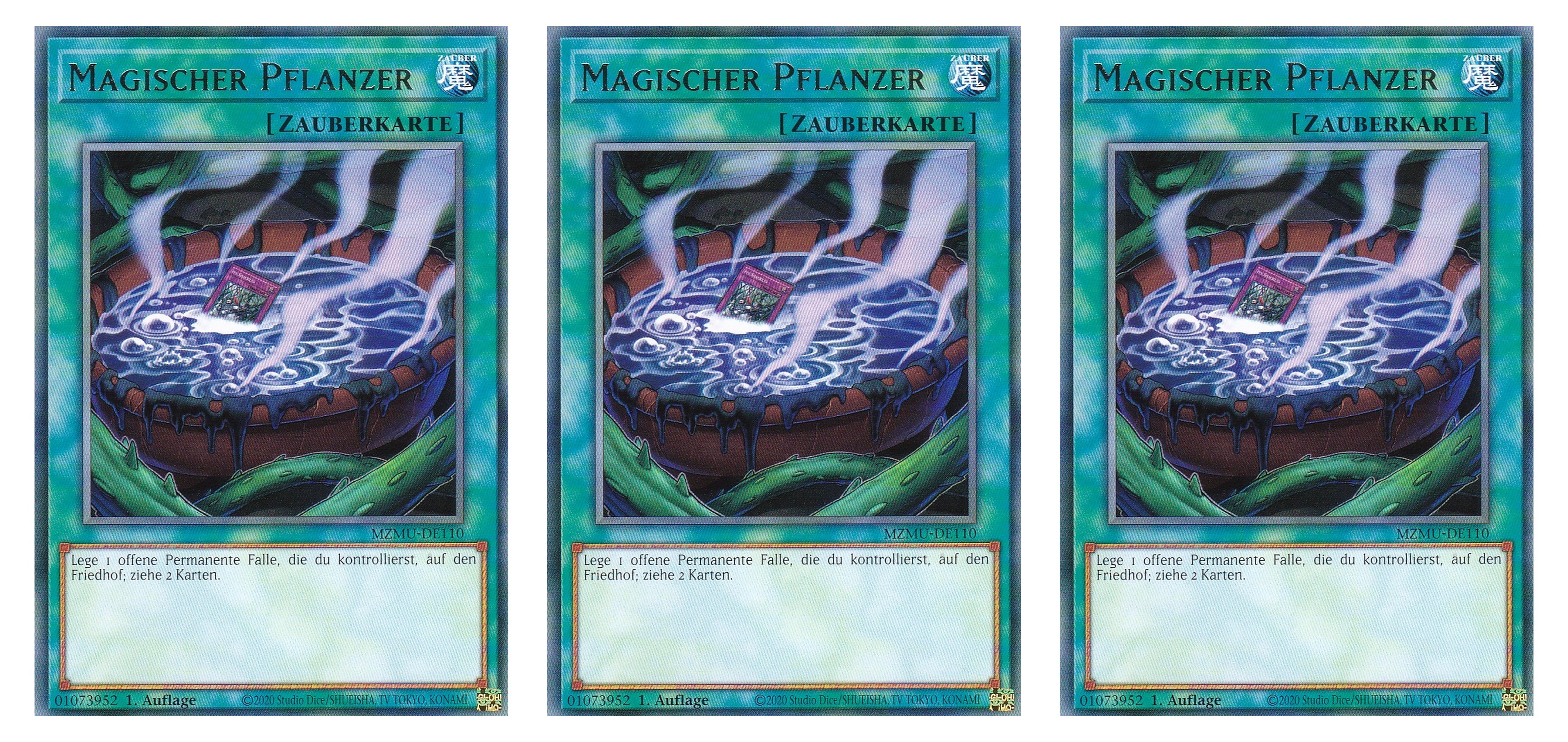 MZMU-DE110 - Magischer Pflanzer - Playset (3 Kopien) - Rare - Deutsch - 1. Auflage - Maze of Muertos - Yugioh - mit LMS Fieldcenter-Karte