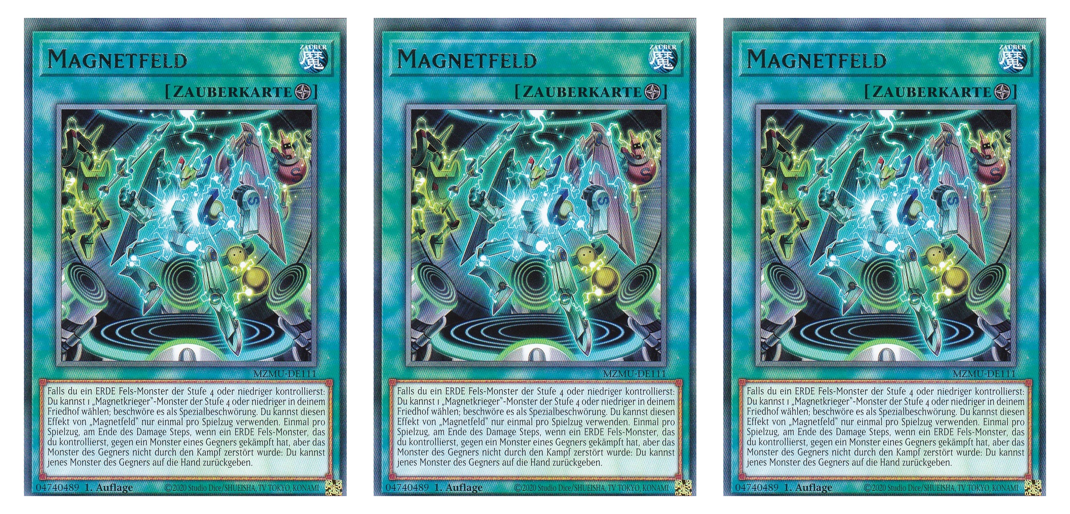 MZMU-DE111 - Magnetfeld - Playset (3 Kopien) - Rare - Deutsch - 1. Auflage - Maze of Muertos - Yugioh - mit LMS Fieldcenter-Karte