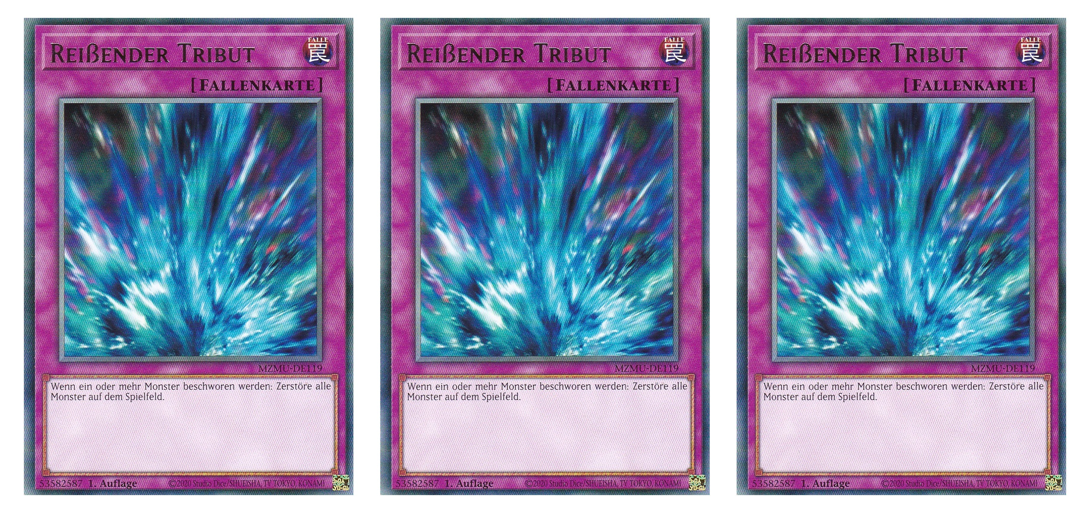 MZMU-DE119 - Reißender Tribut - Playset (3 Kopien) - Rare - Deutsch - 1. Auflage - Maze of Muertos - Yugioh - mit LMS Fieldcenter-Karte