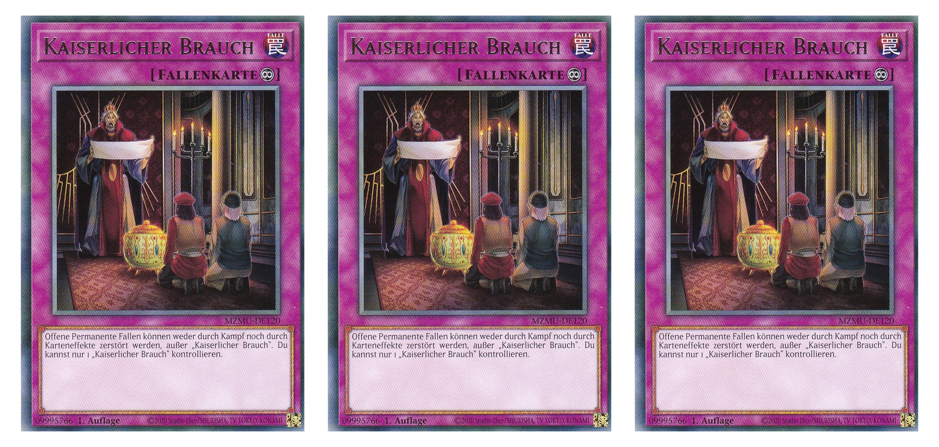 MZMU-DE120 - Kaiserlicher Brauch - Playset (3 Kopien) - Rare - Deutsch - 1. Auflage - Maze of Muertos - Yugioh - mit LMS Fieldcenter-Karte