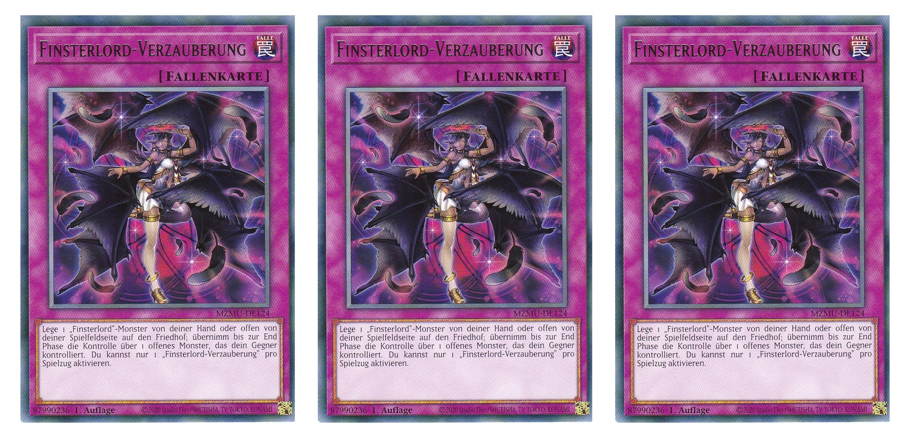 MZMU-DE124 - Finsterlord-Verzauberung - Playset (3 Kopien) - Rare - Deutsch - 1. Auflage - Maze of Muertos - Yugioh - mit LMS Fieldcenter-Karte