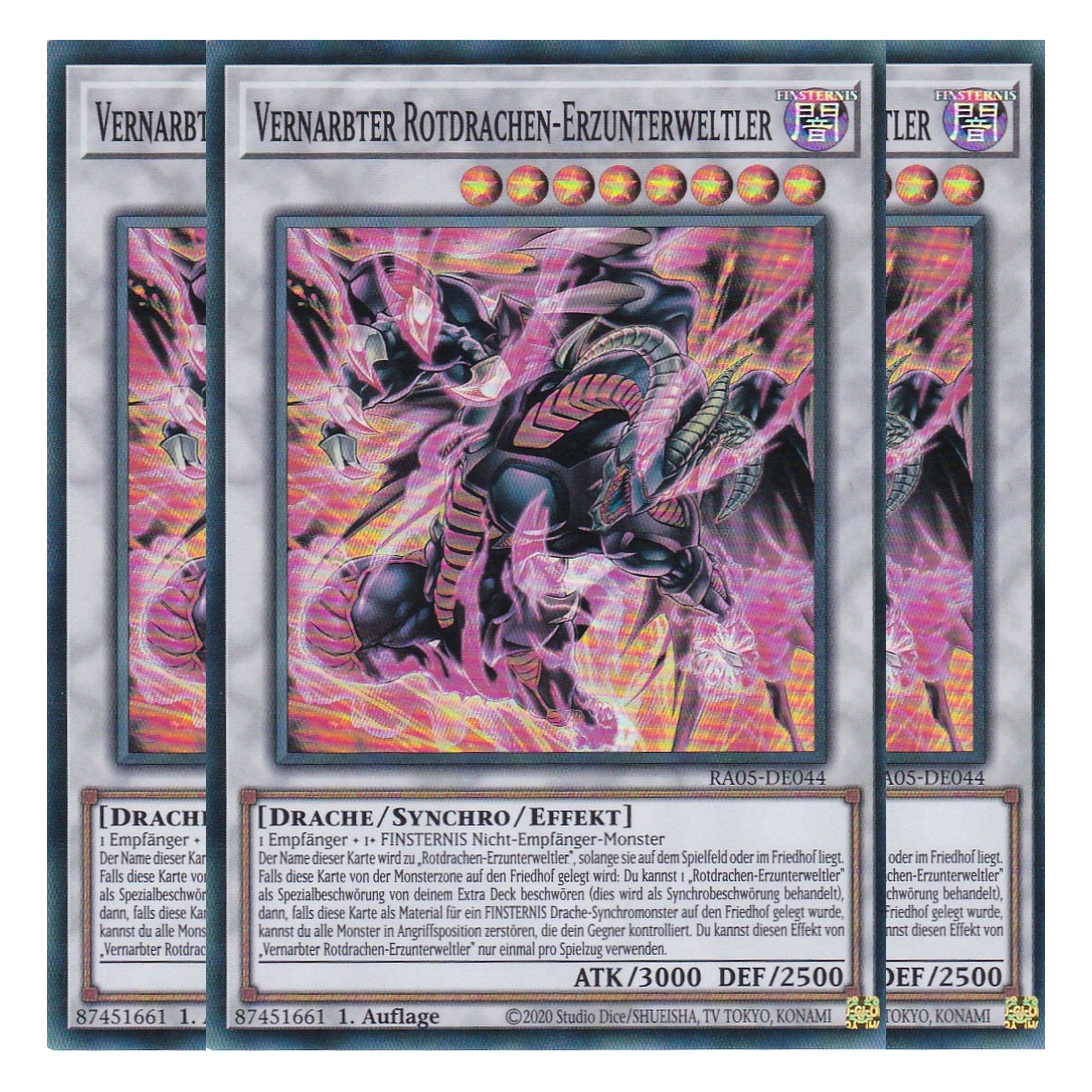 Vernarbter Rotdrachen-Erzunterweltler - RA05-DE044 - Super Rare - Deutsch - Rarity Collection 5 - Yugioh - Playset (3 Kopien)