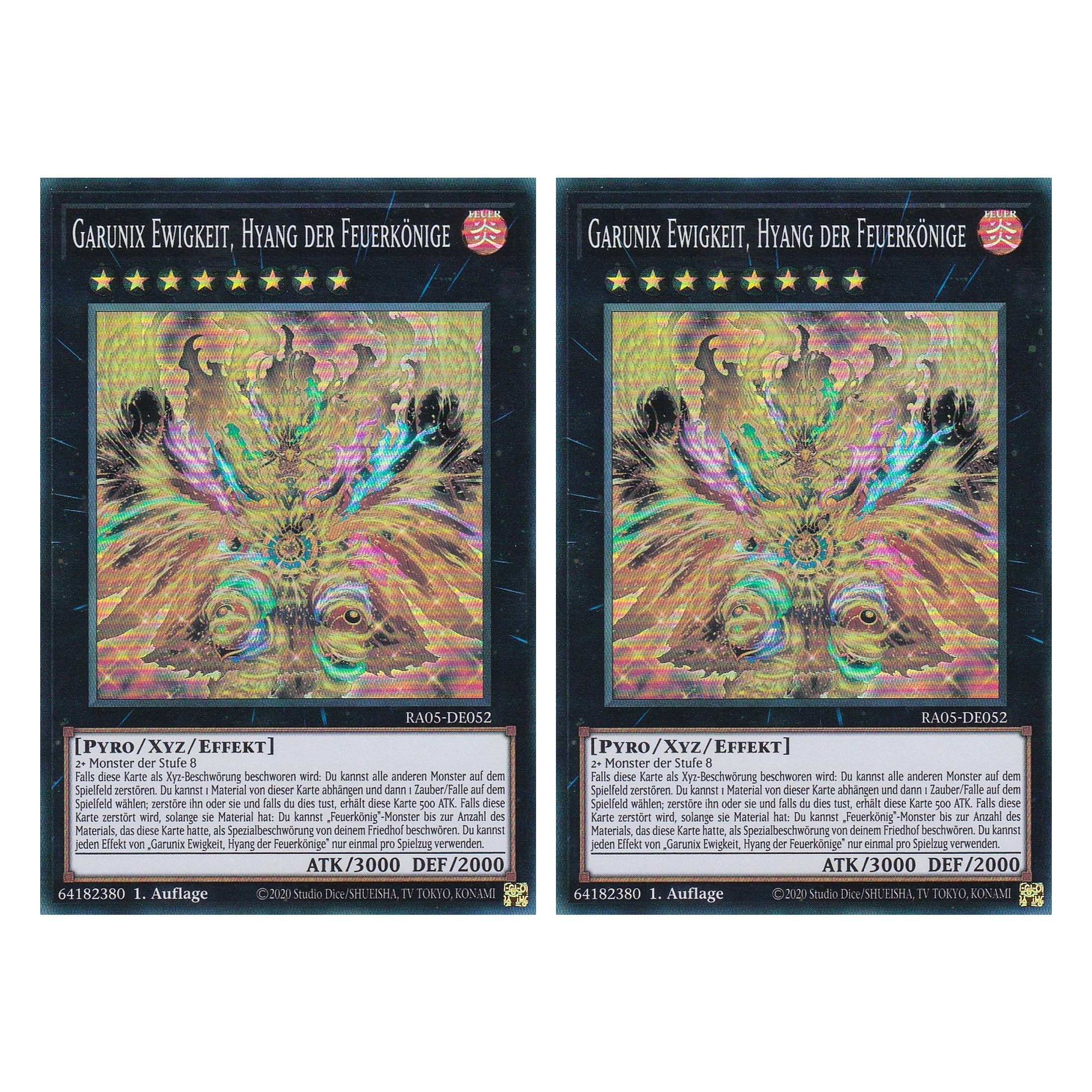 Garunix Ewigkeit, Hyang der Feuerkönige - RA05-DE052 - Super Rare - Deutsch - Rarity Collection 5 - Yugioh - Duo Set (2 Stück)