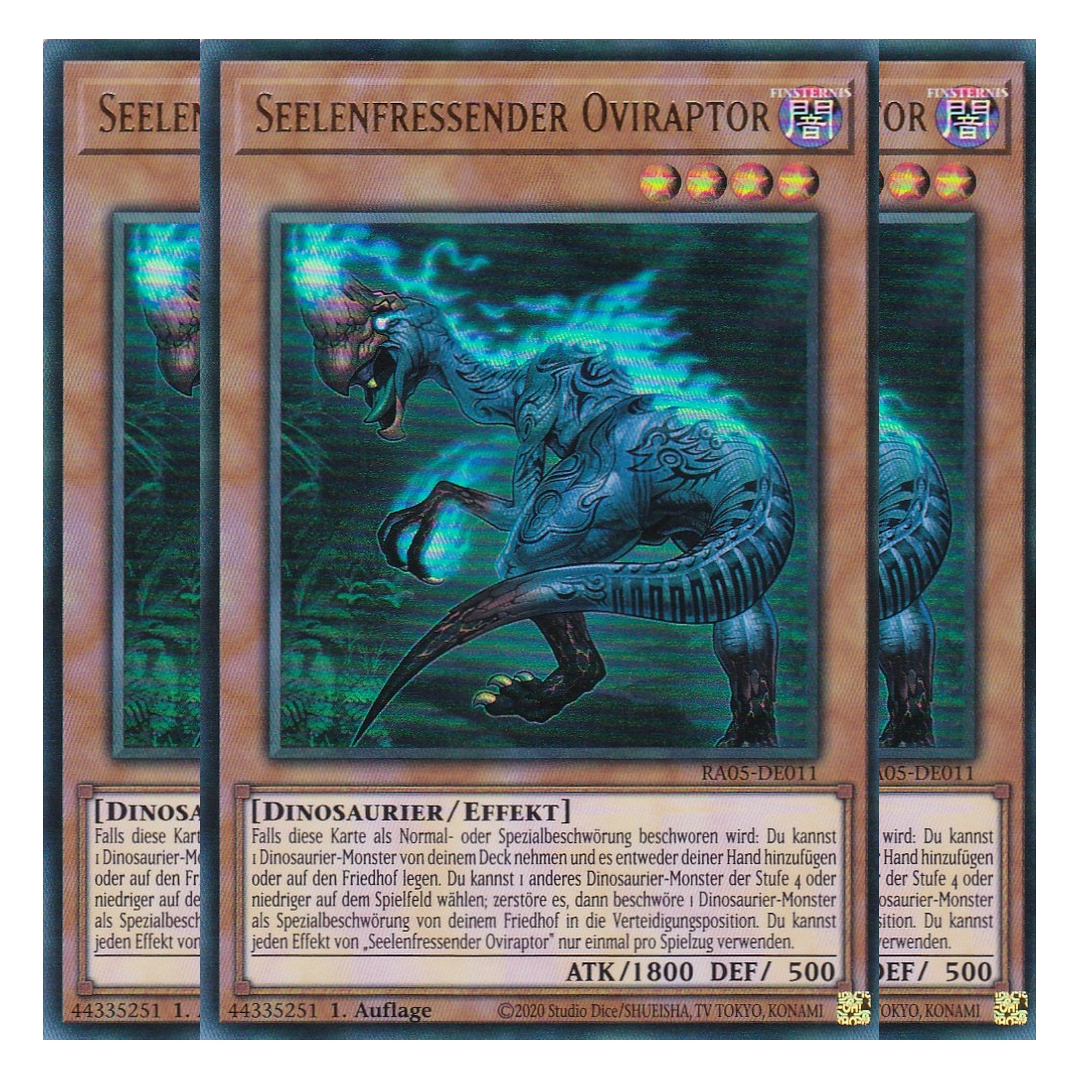 Seelenfressender Oviraptor - RA05-DE011 - Ultra Rare - Deutsch - Rarity Collection 5 - Yugioh - Playset (3 Kopien)