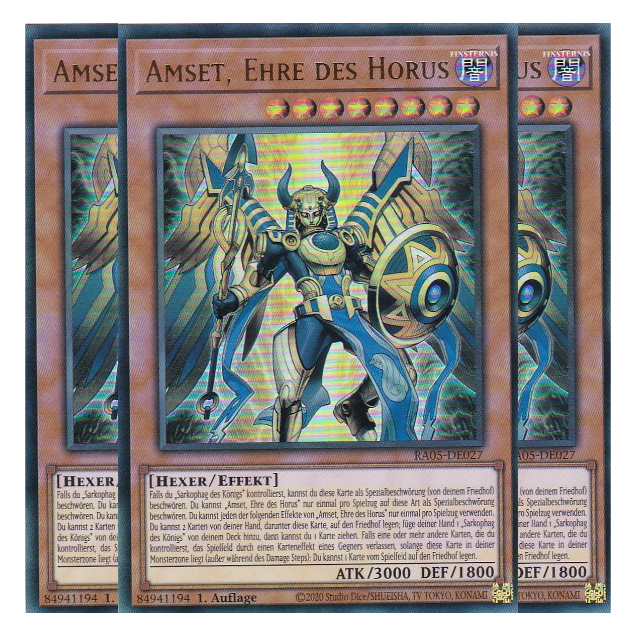 Amset, Ehre des Horus - RA05-DE027 - Ultra Rare - Deutsch - Rarity Collection 5 - Yugioh - Playset (3 Kopien)