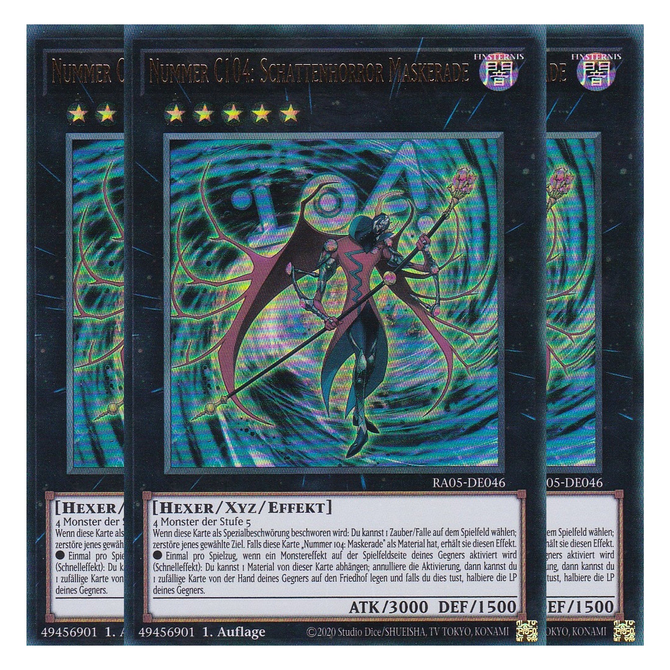 Nummer C104: Schattenhorror Maskerade - RA05-DE046 - Ultra Rare - Deutsch - Rarity Collection 5 - Yugioh - Playset (3 Kopien)