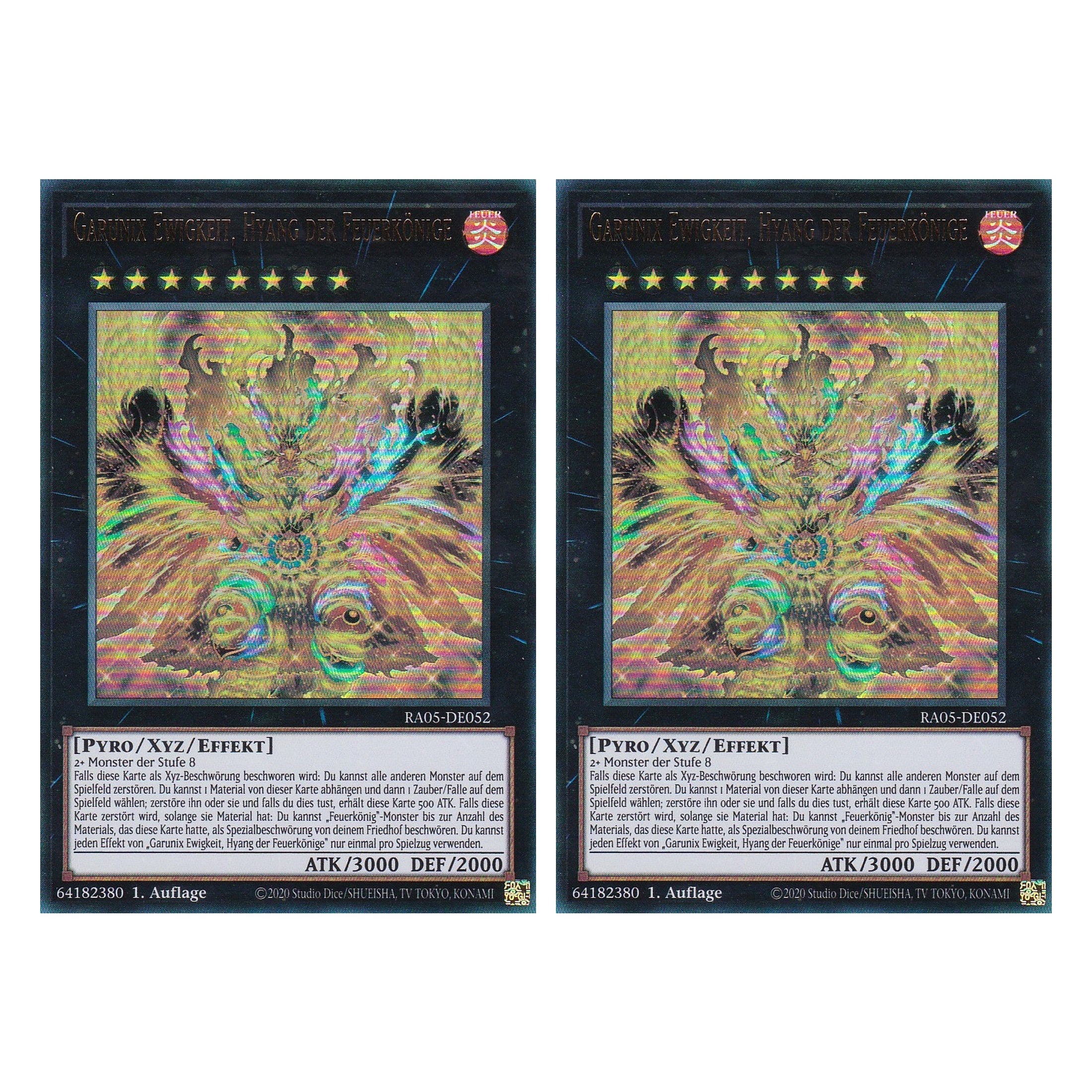 Garunix Ewigkeit, Hyang der Feuerkönige - RA05-DE052 - Ultra Rare - Deutsch - Rarity Collection 5 - Yugioh - Duo Set (2 Stück)