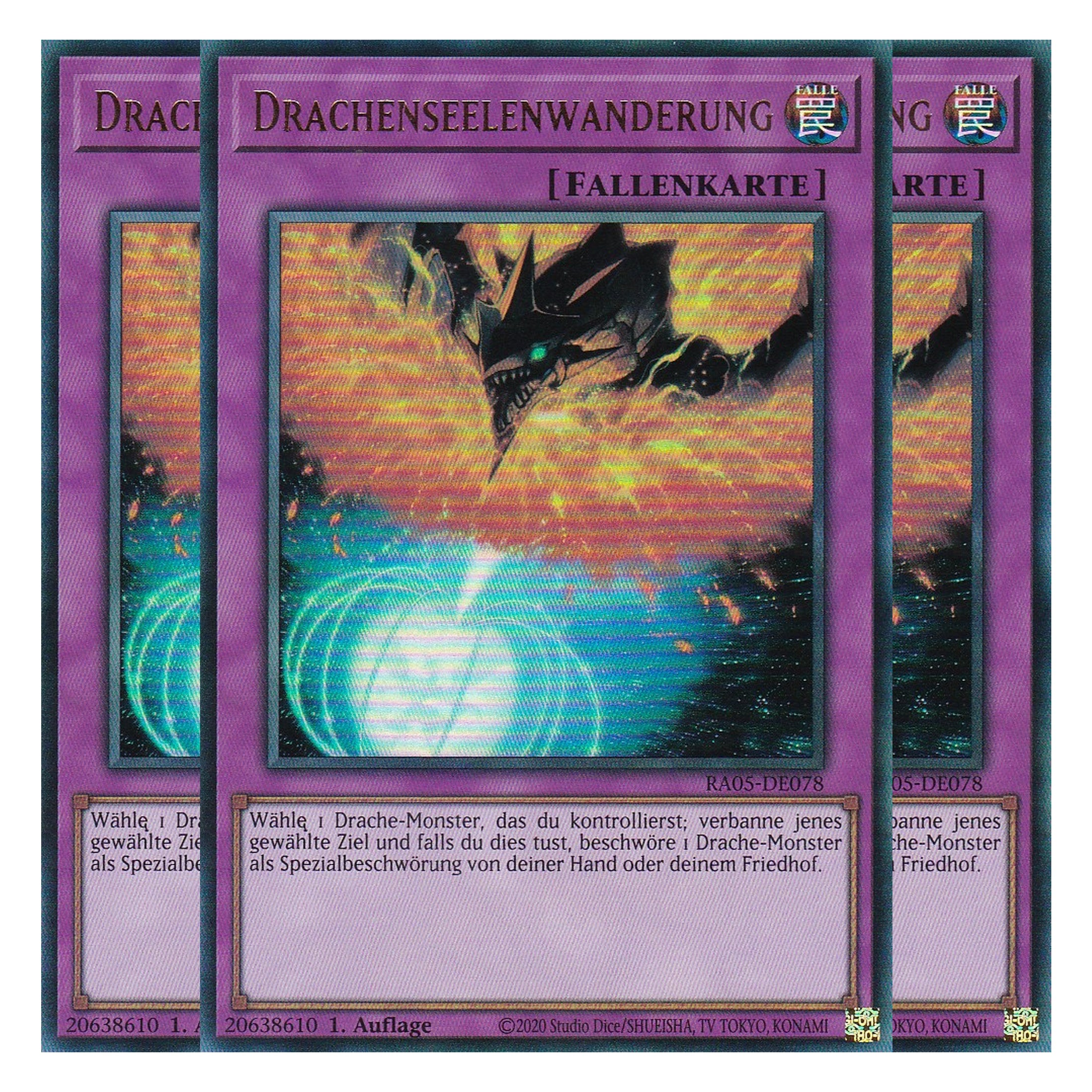 Drachenseelenwanderung - RA05-DE078 - Ultra Rare - Deutsch - Rarity Collection 5 - Yugioh - Playset (3 Kopien)