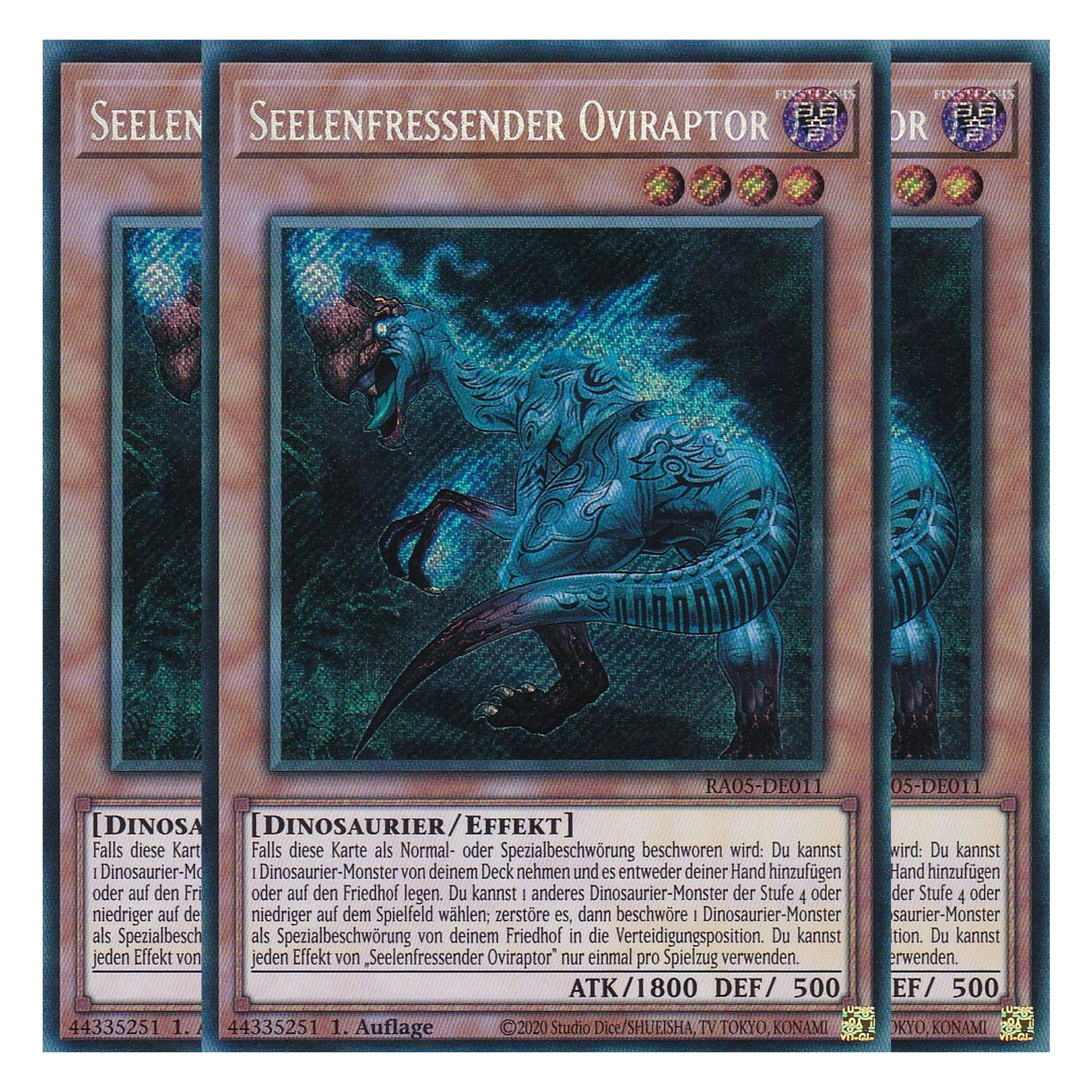 Seelenfressender Oviraptor - RA05-DE011 - Secret Rare - Deutsch - Rarity Collection 5 - Yugioh - Playset (3 Kopien)