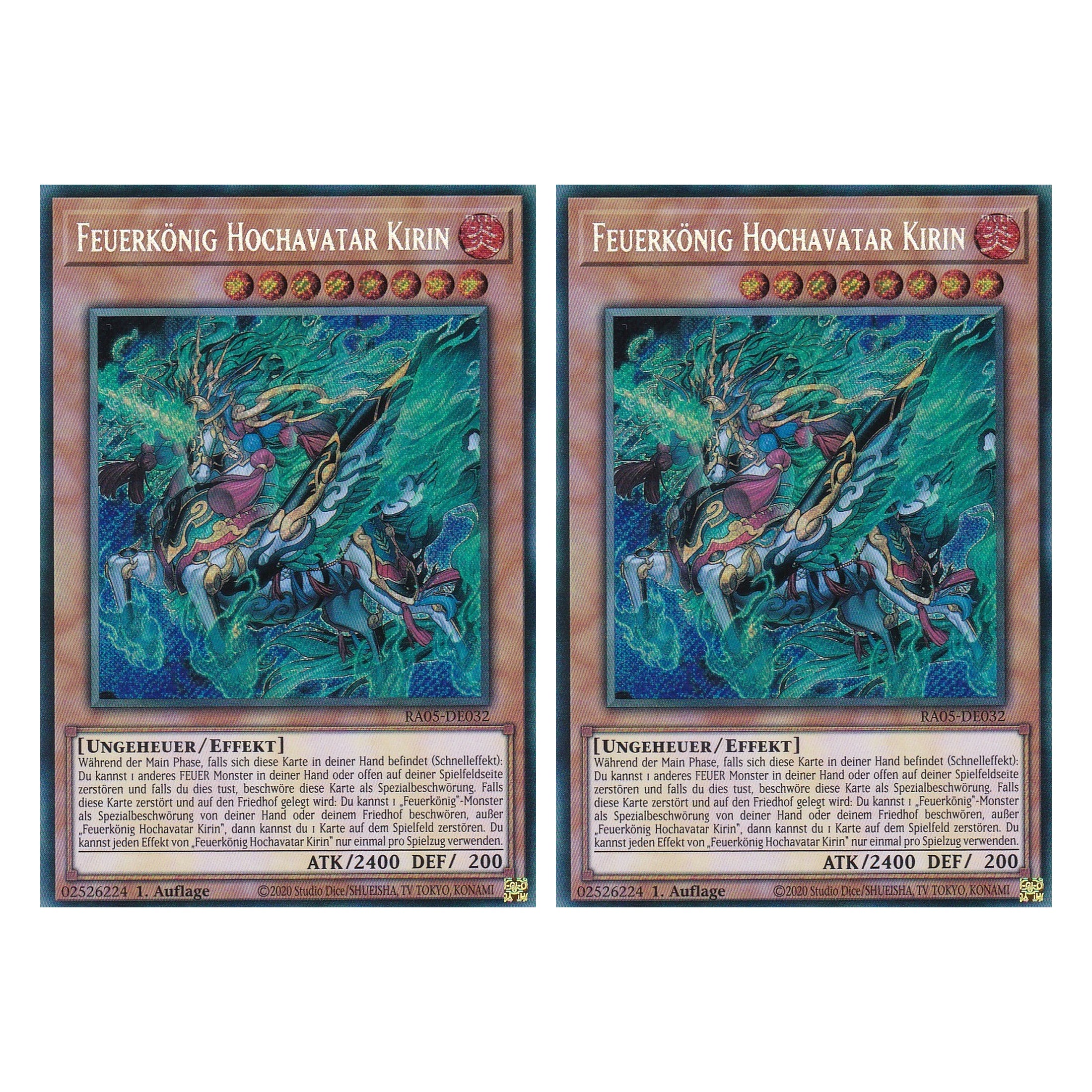 Feuerkönig Hochavatar Kirin - RA05-DE032 - Secret Rare - Deutsch - Rarity Collection 5 - Yugioh - Duo Set (2 Stück)