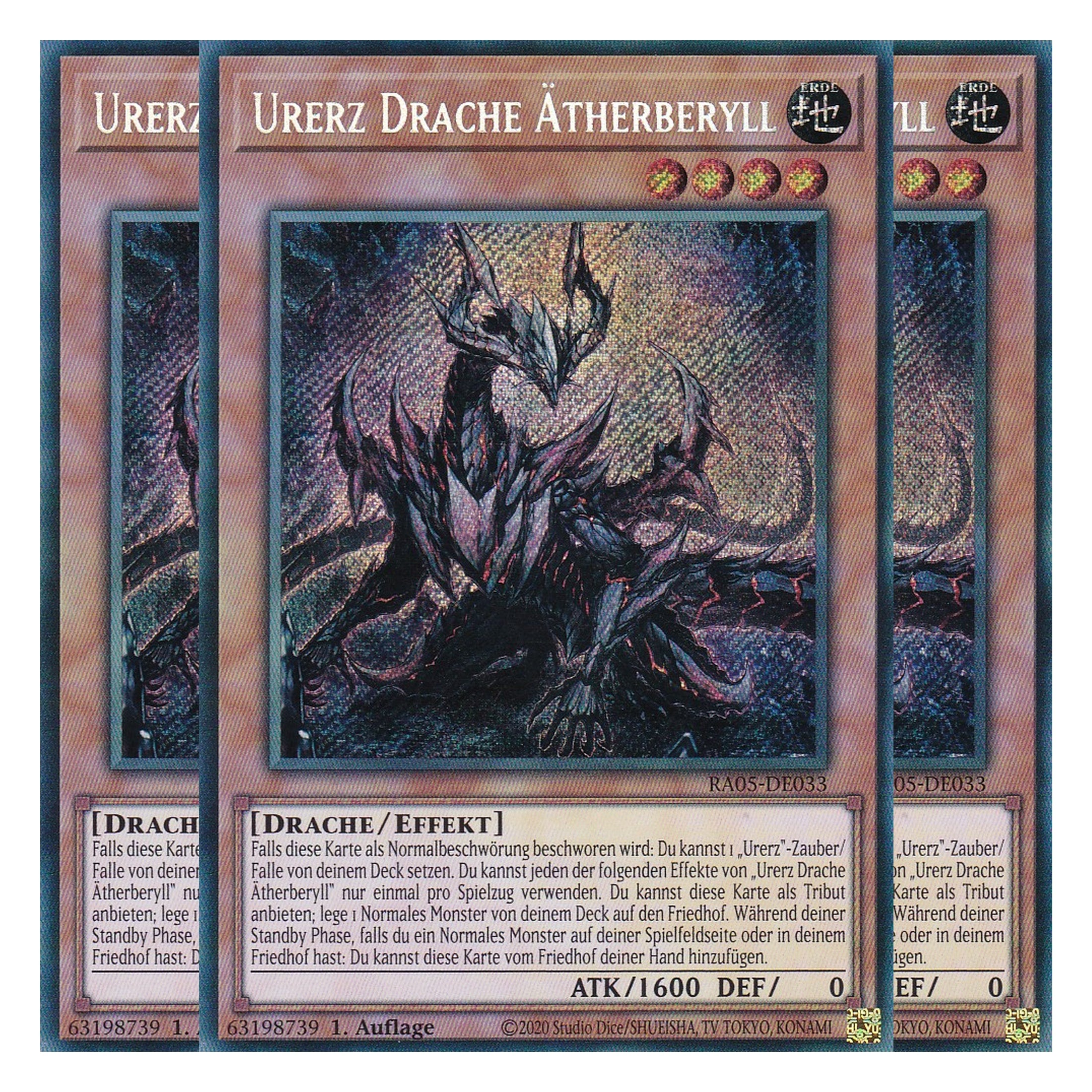 Urerz Drache Ätherberyll - RA05-DE033 - Secret Rare - Deutsch - Rarity Collection 5 - Yugioh - Playset (3 Kopien)