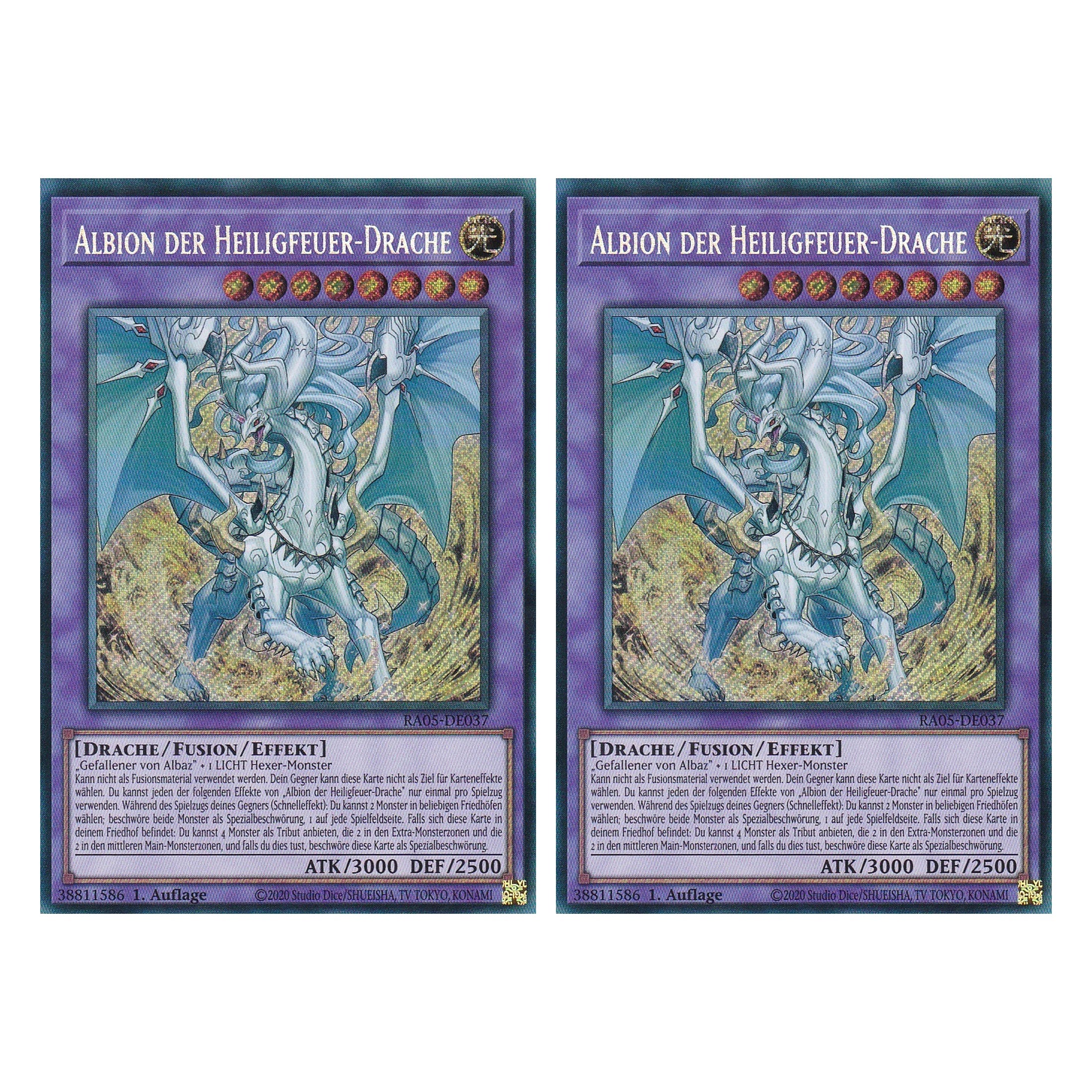 Albion der Heiligfeuer-Drache - RA05-DE037 - Secret Rare - Deutsch - Rarity Collection 5 - Yugioh - Duo Set (2 Stück)