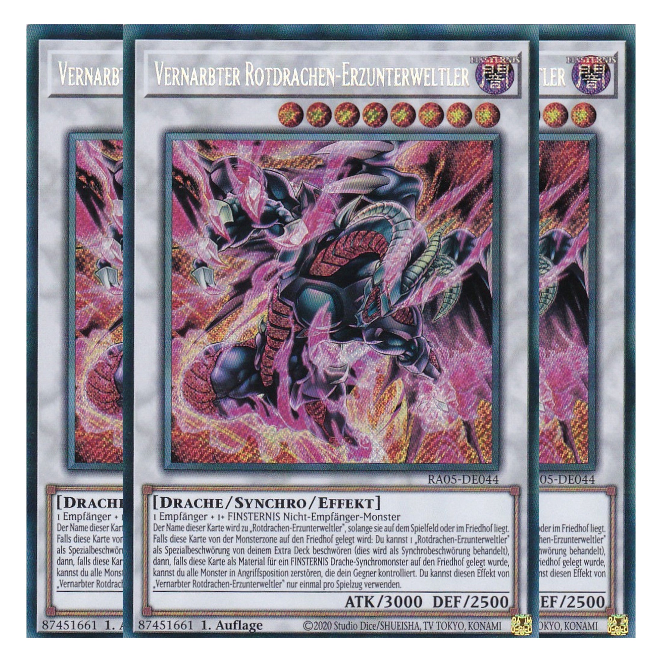 Vernarbter Rotdrachen-Erzunterweltler - RA05-DE044 - Secret Rare - Deutsch - Rarity Collection 5 - Yugioh - Playset (3 Kopien)
