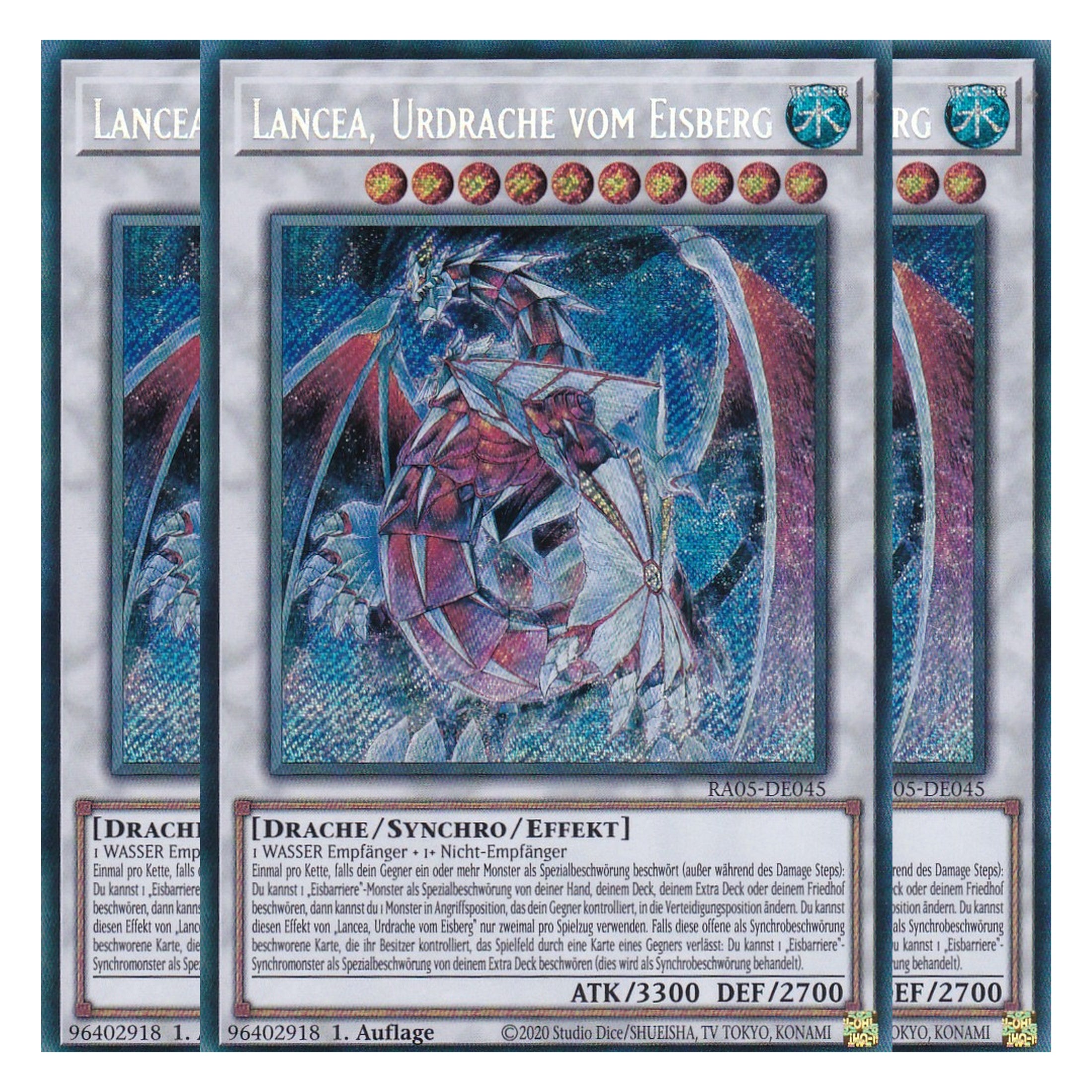 Lancea, Urdrache vom Eisberg - RA05-DE045 - Secret Rare - Deutsch - Rarity Collection 5 - Yugioh - Playset (3 Kopien)
