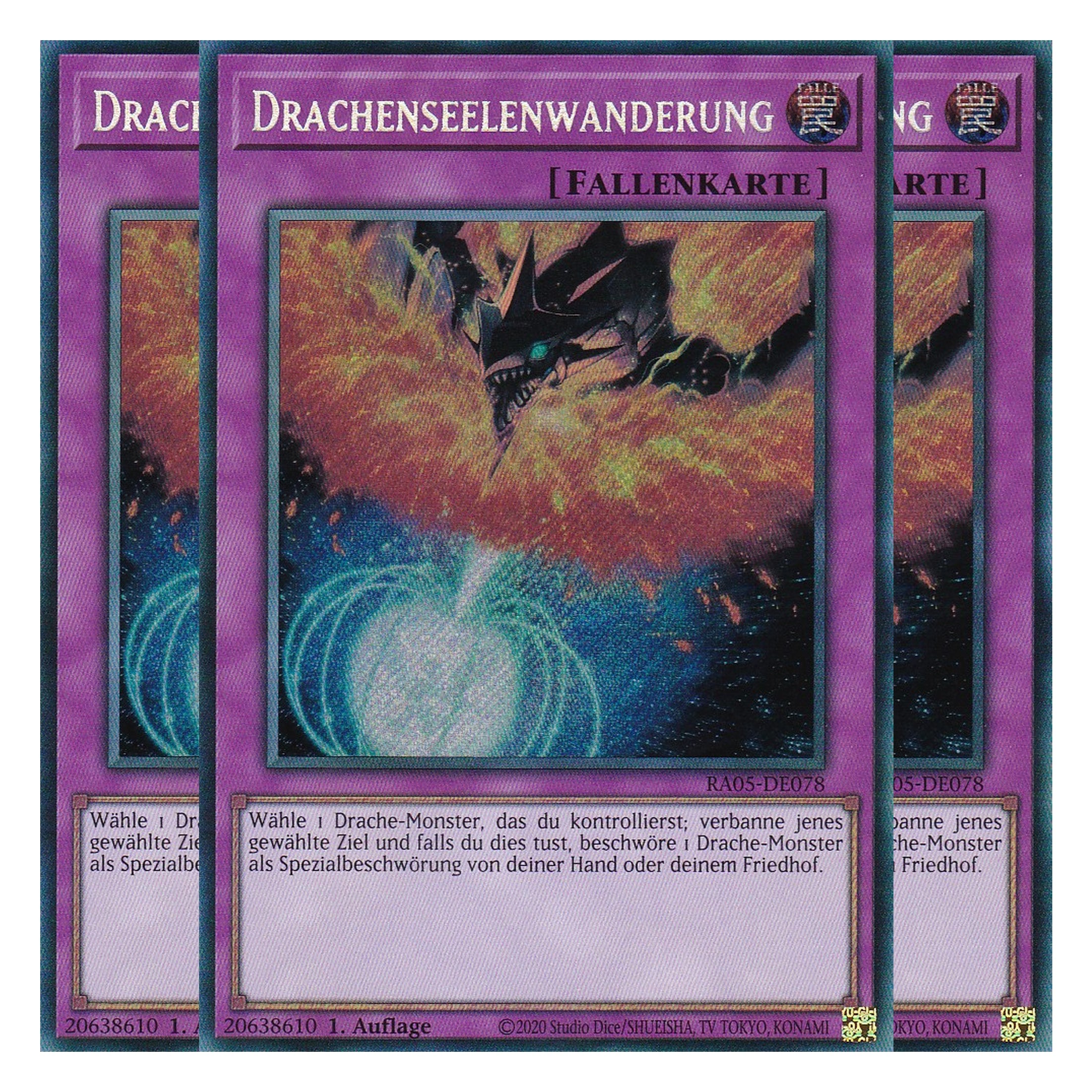 Drachenseelenwanderung - RA05-DE078 - Secret Rare - Deutsch - Rarity Collection 5 - Yugioh - Playset (3 Kopien)