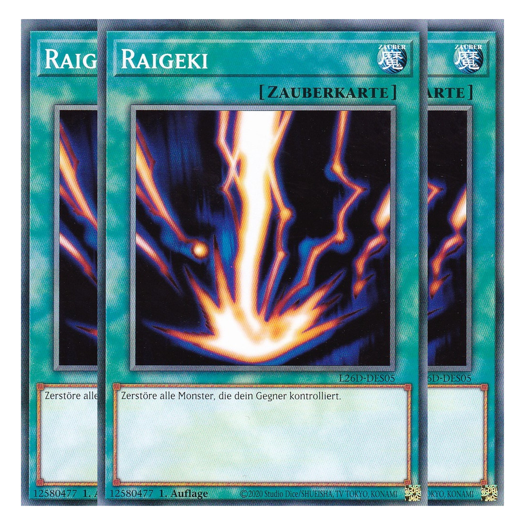 L26D-DES05 - Raigeki - Common - Deutsch - 1. Auflage - Legendary Modern Decks 2026 - Playset (3 Kopien) - Yu-Gi-Oh! - mit LMS Trading Fieldcenter Karte