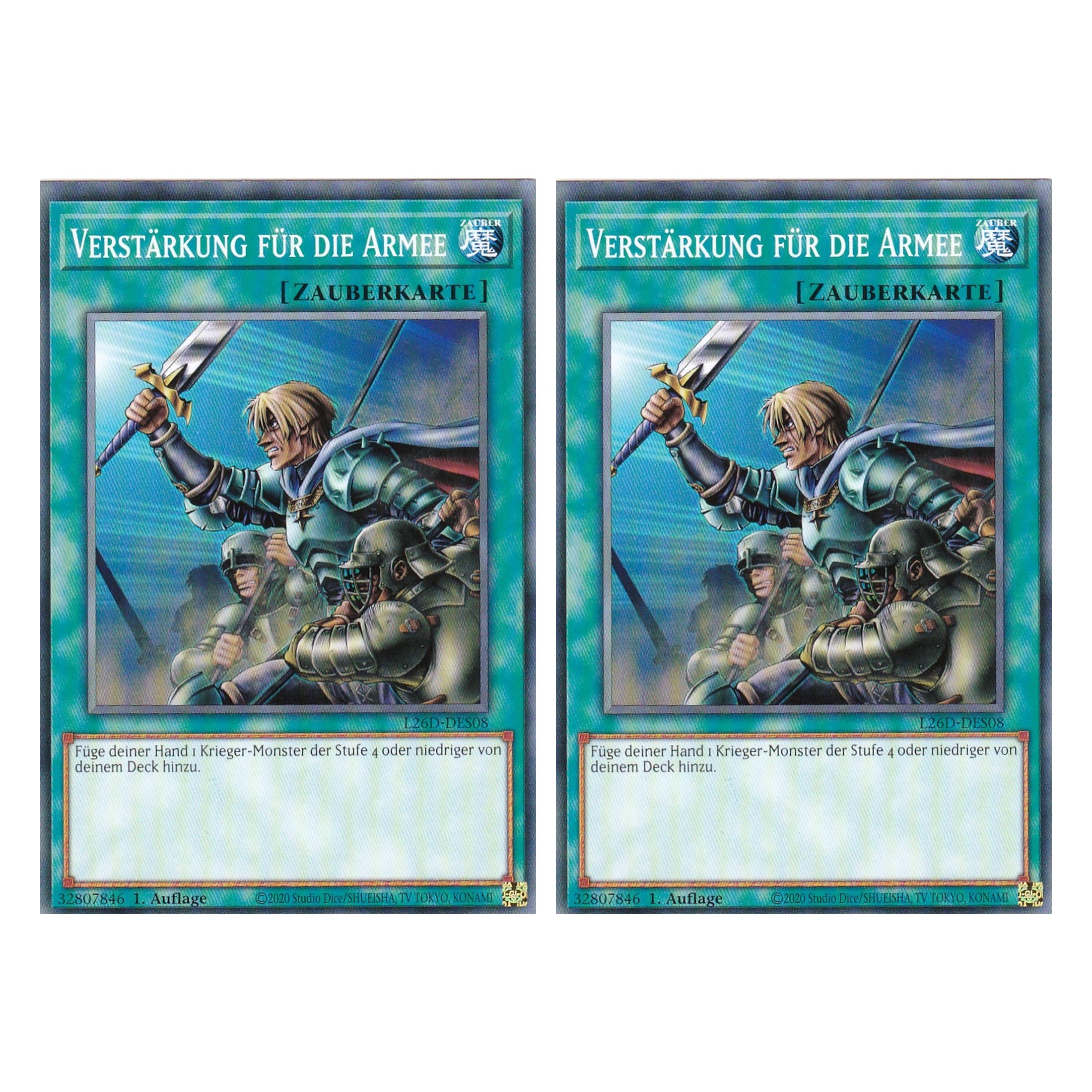 L26D-DES08 - Verstärkung für die Armee - Common - Deutsch - 1. Auflage - Legendary Modern Decks 2026 - Duo Set (2 Stück) - Yu-Gi-Oh! - mit LMS Trading Fieldcenter Karte